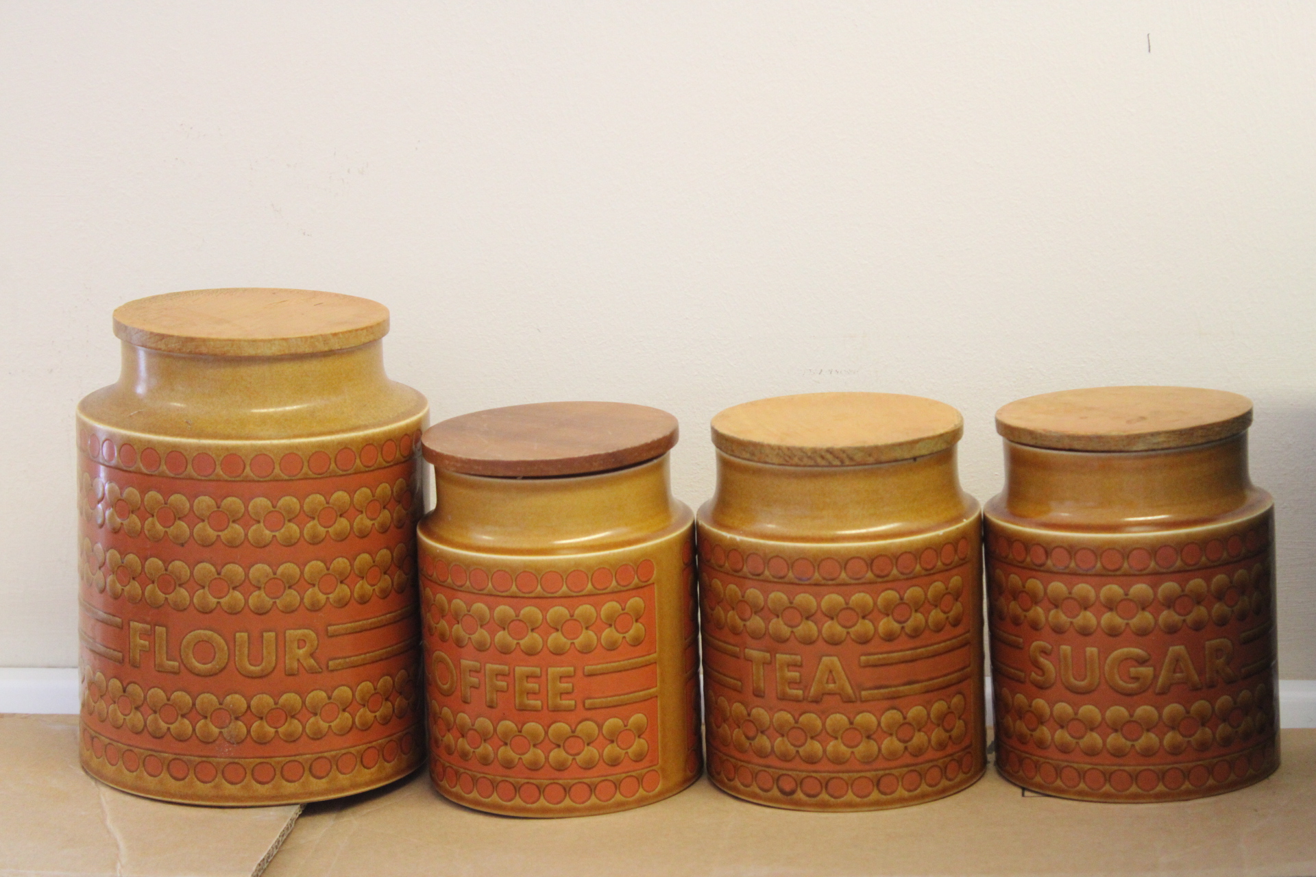 A Set of Hornsea Pottery Saffron Pattern Ceramic Kitchen Canisters