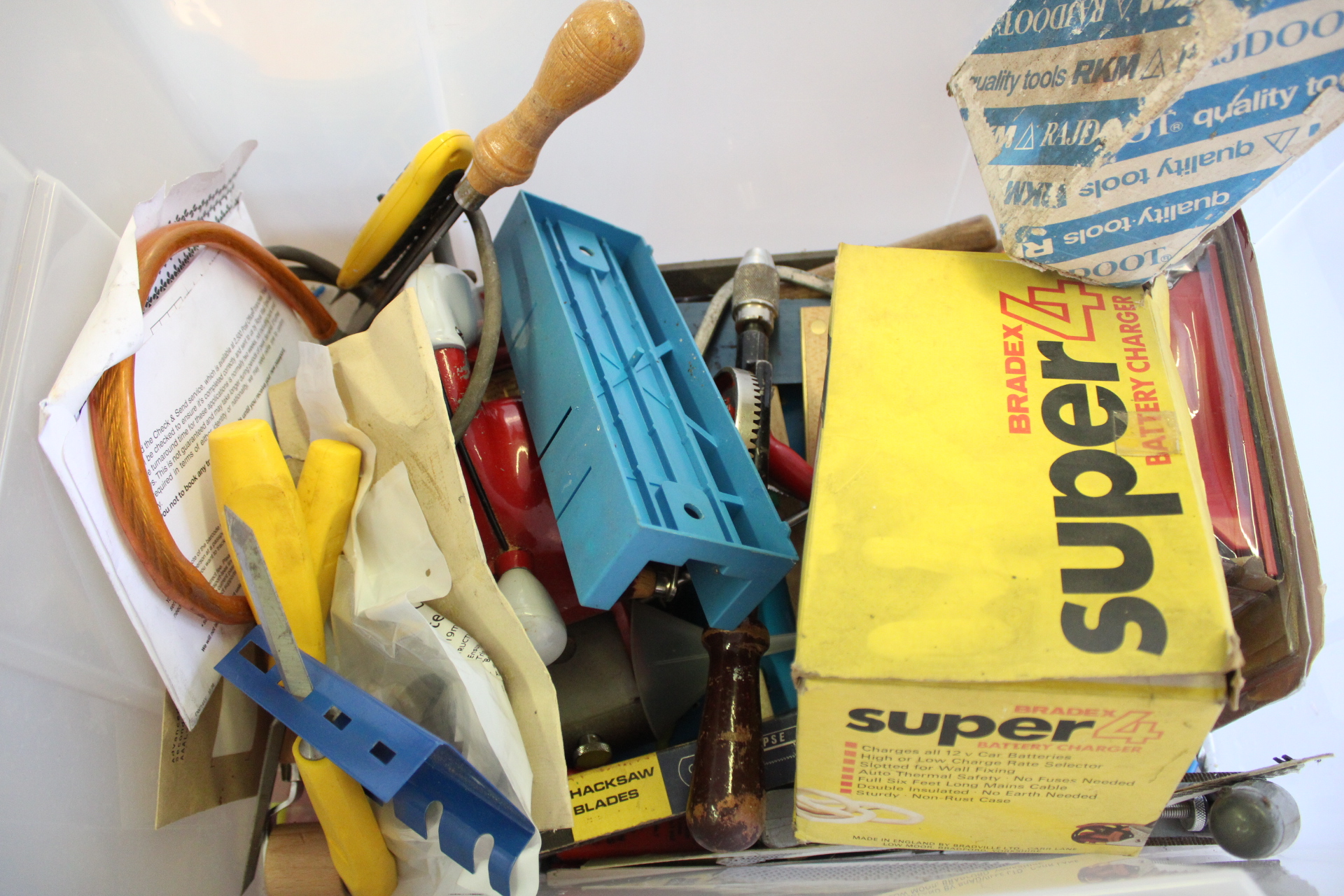 A Collection of Vintage Workshop Tools and Automotive Equipment Including Bradex Battery Charger