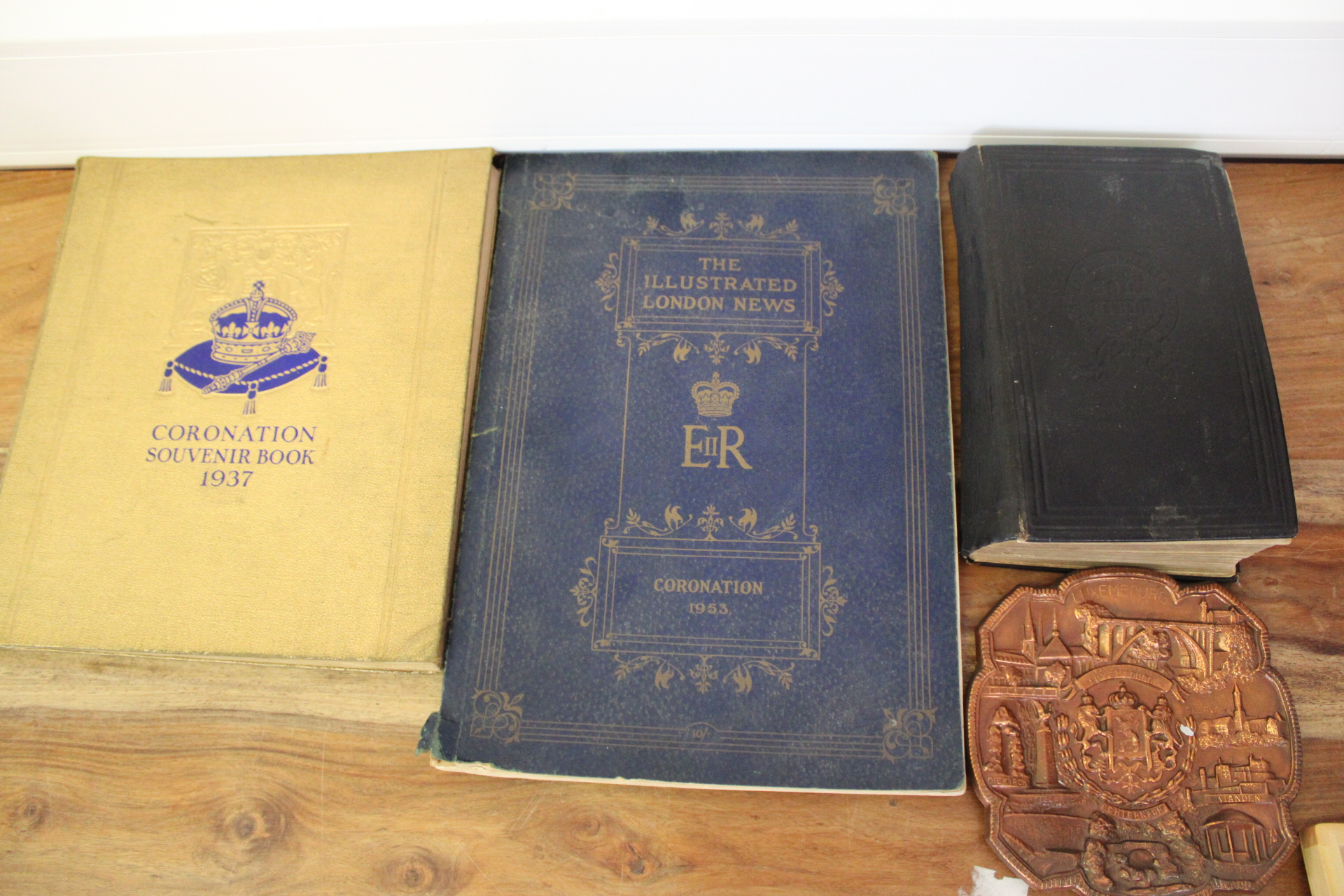 A Collection of Commemorative and Religious Volumes and a Luxembourg Metal Relief Plaque