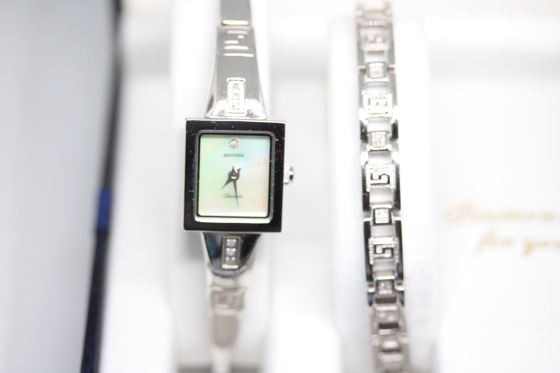 Ladies Sekonda Classique Diamond Watch and Bracelet Set in Box with Papers and Spare Links.