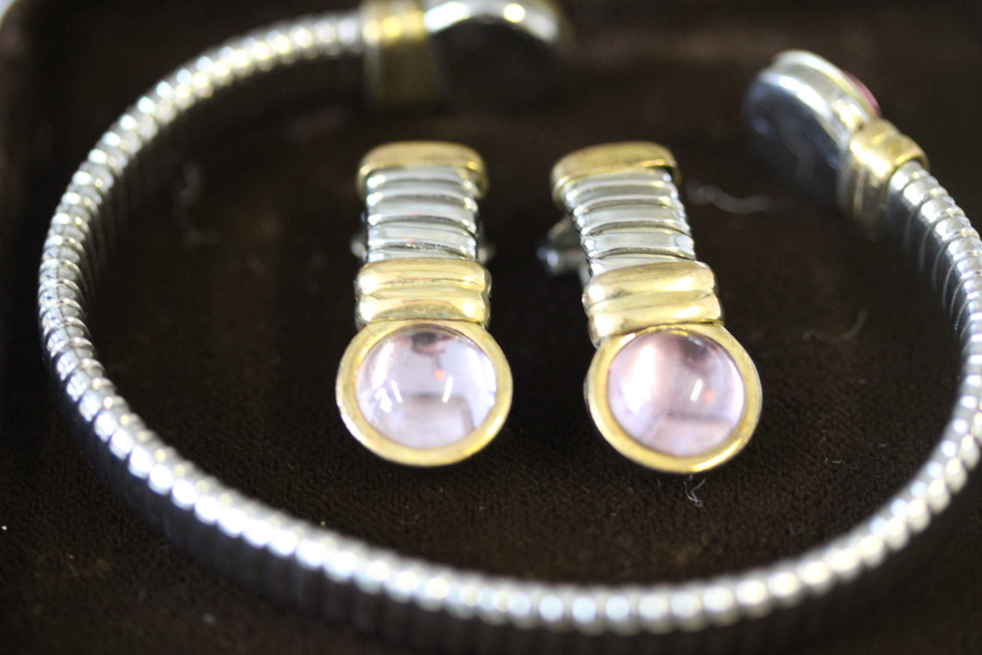 White metal designer earrings & bracelet