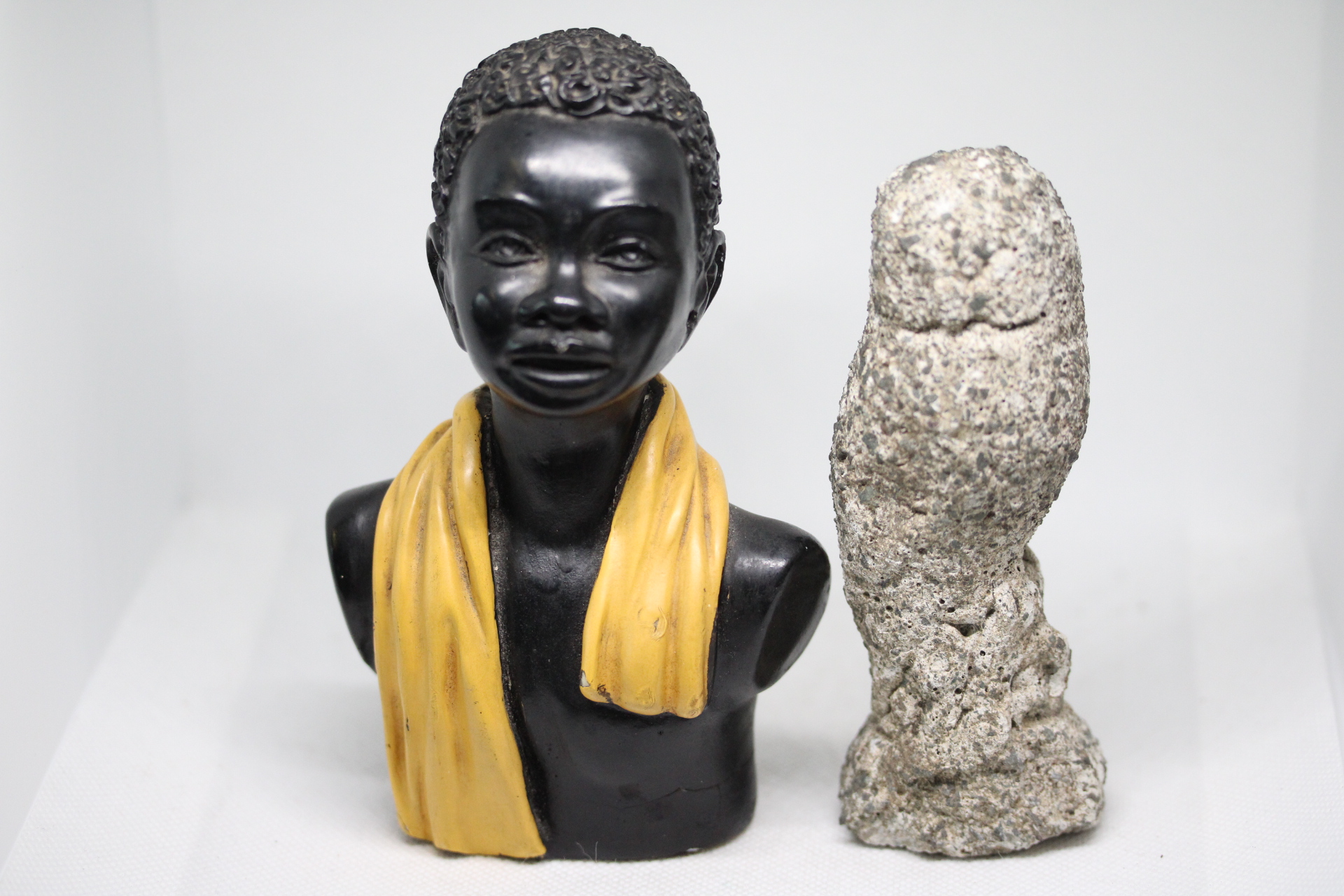 African figure & stoneware owl