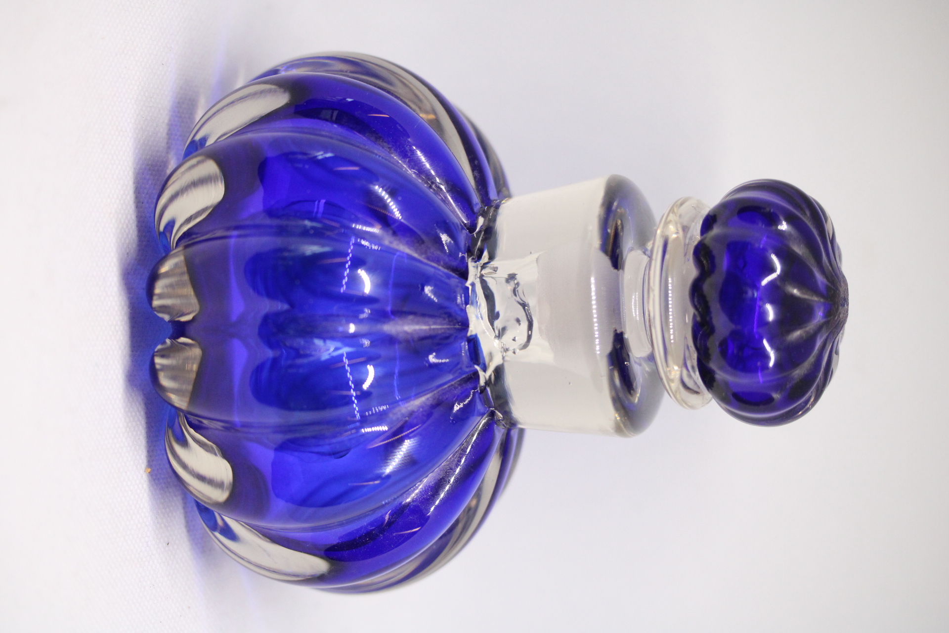 Cobalt blue glass Murano bottle with stopper signed to base