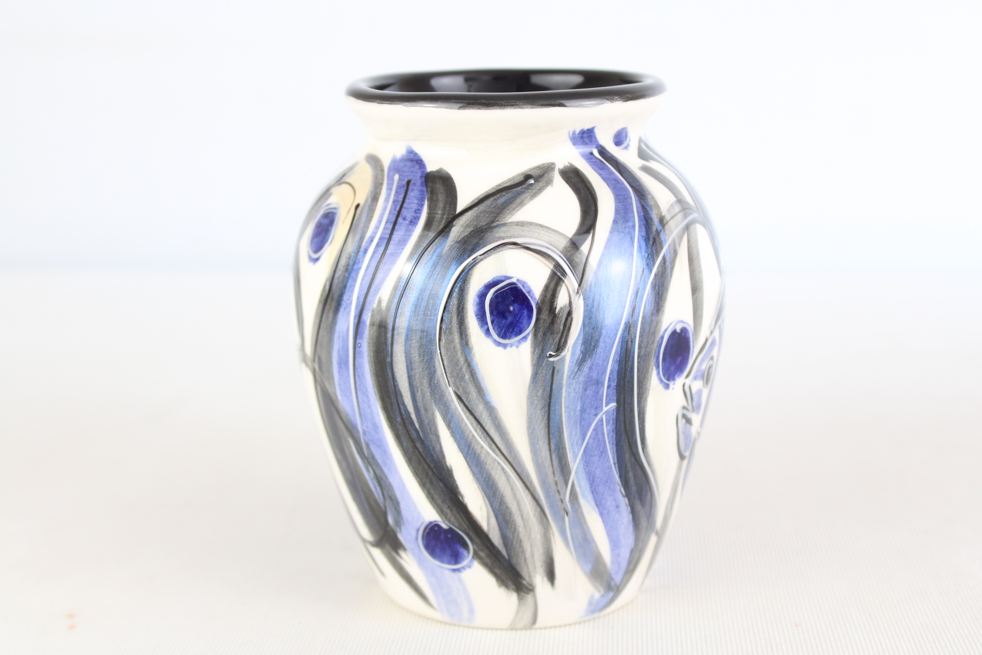 Anita Harris black & blue fish vase signed in gold