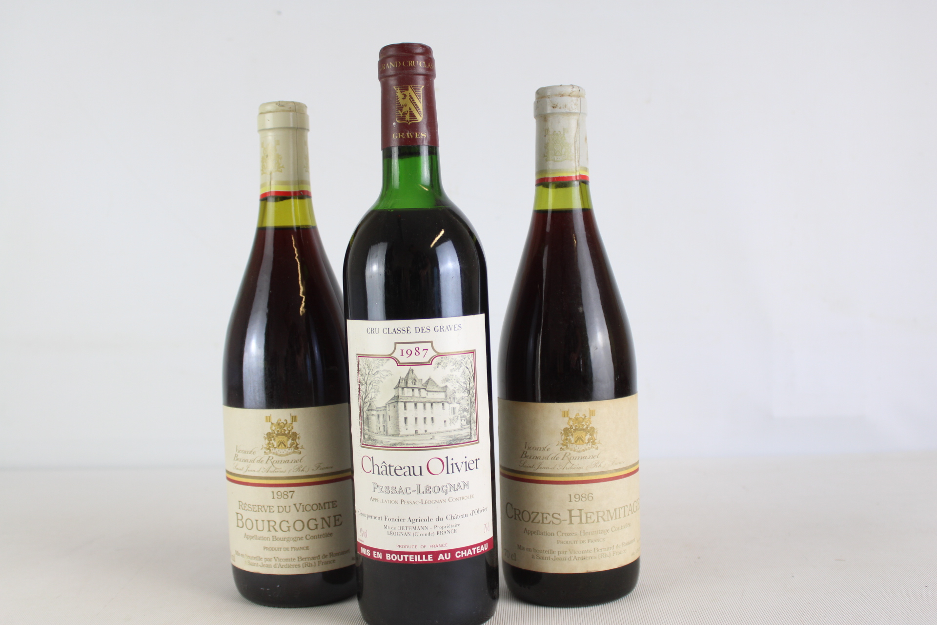 Three Bottles of Vintage French Red Wine Including 1987 Chateau Olivier