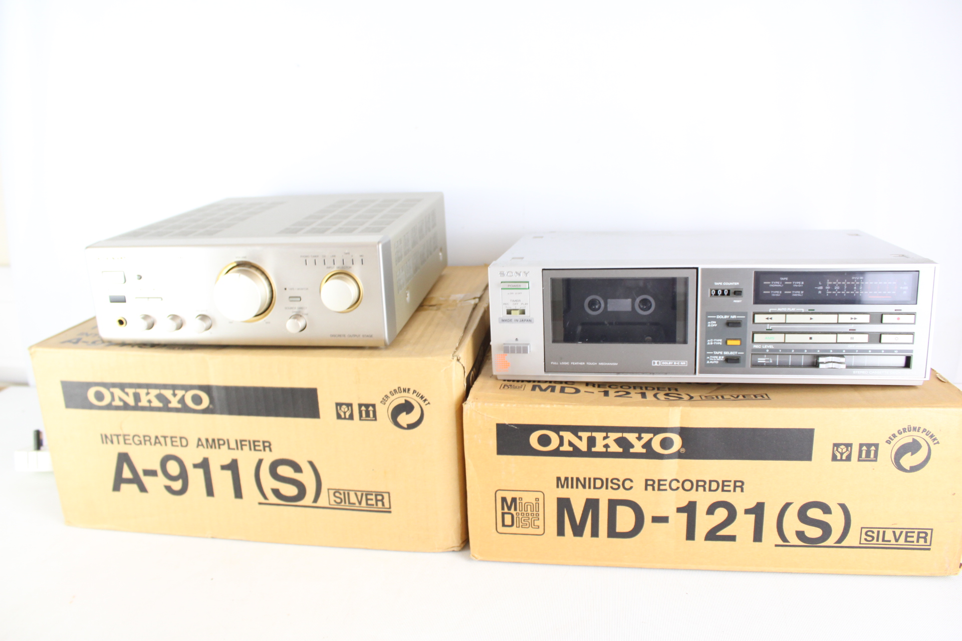 Two Vintage Audio Components Including an Onkyo A-911(S) Amplifier and a Sony Cassette Deck