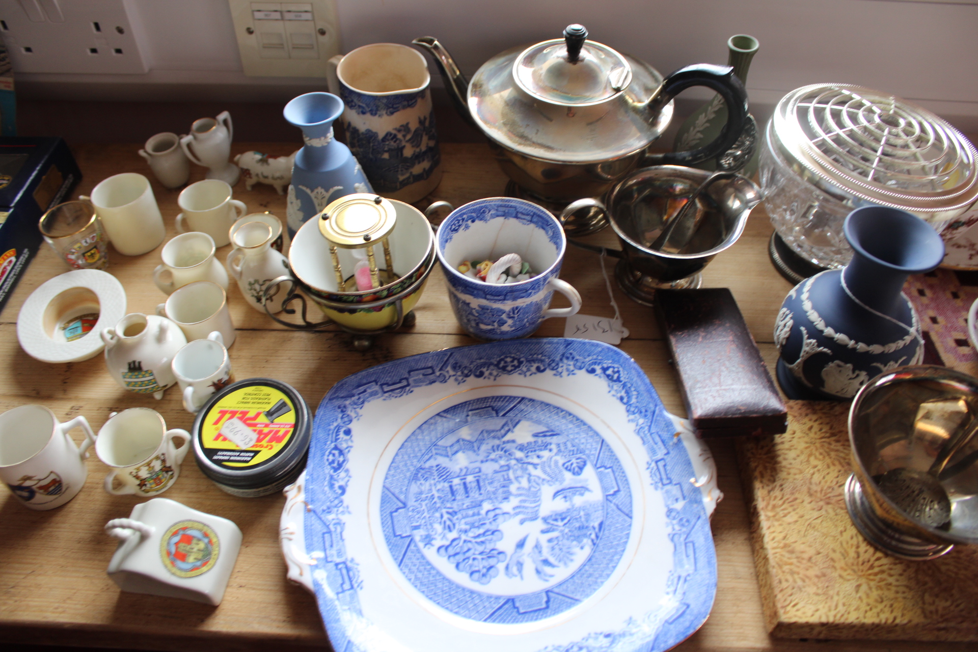 An Assortment of Willow and Spode Italian Ceramics with Silver-Plate Tableware and Collectibles