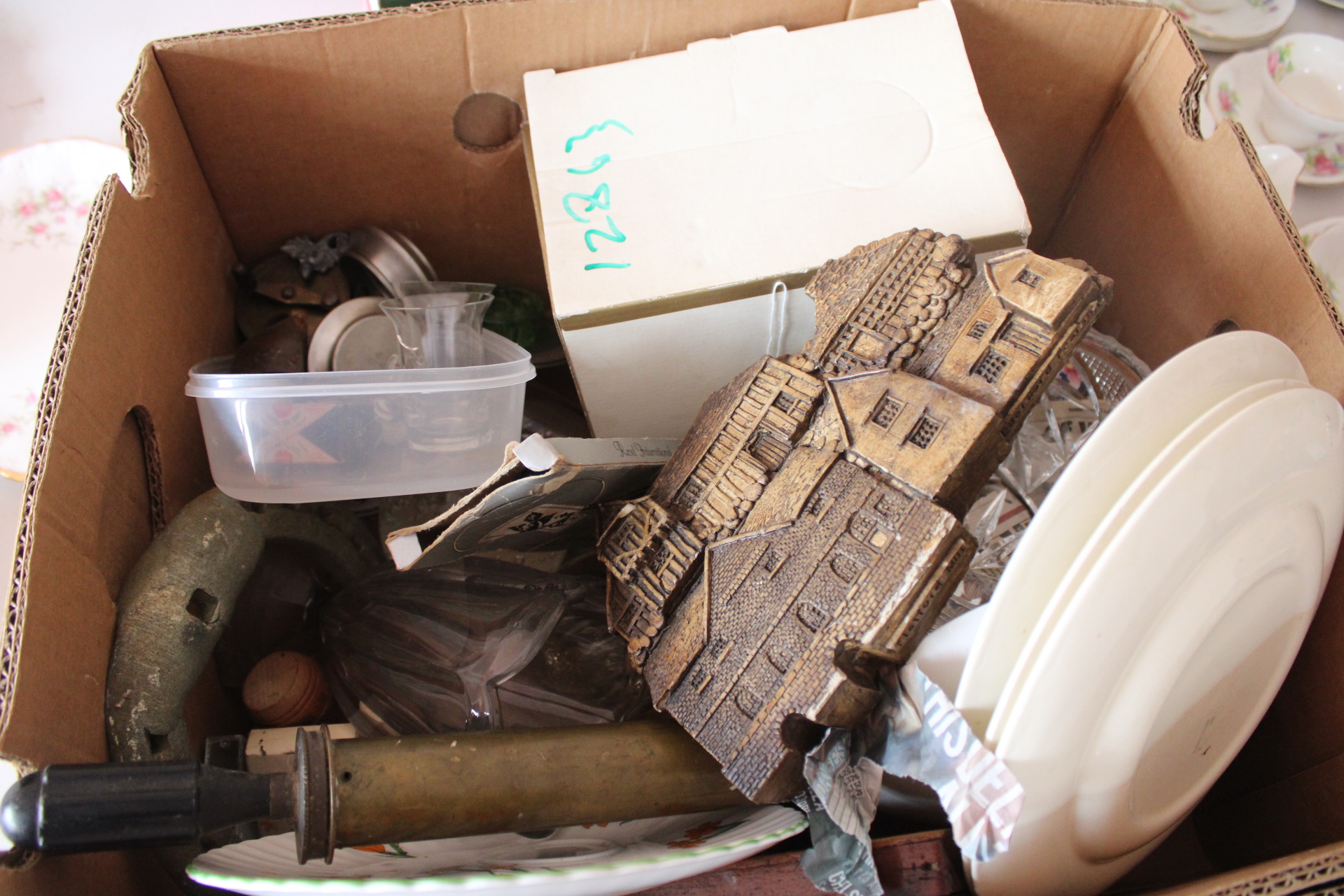 A Collection of Decorative and Household Items including an Architectural Model and Brass Pump