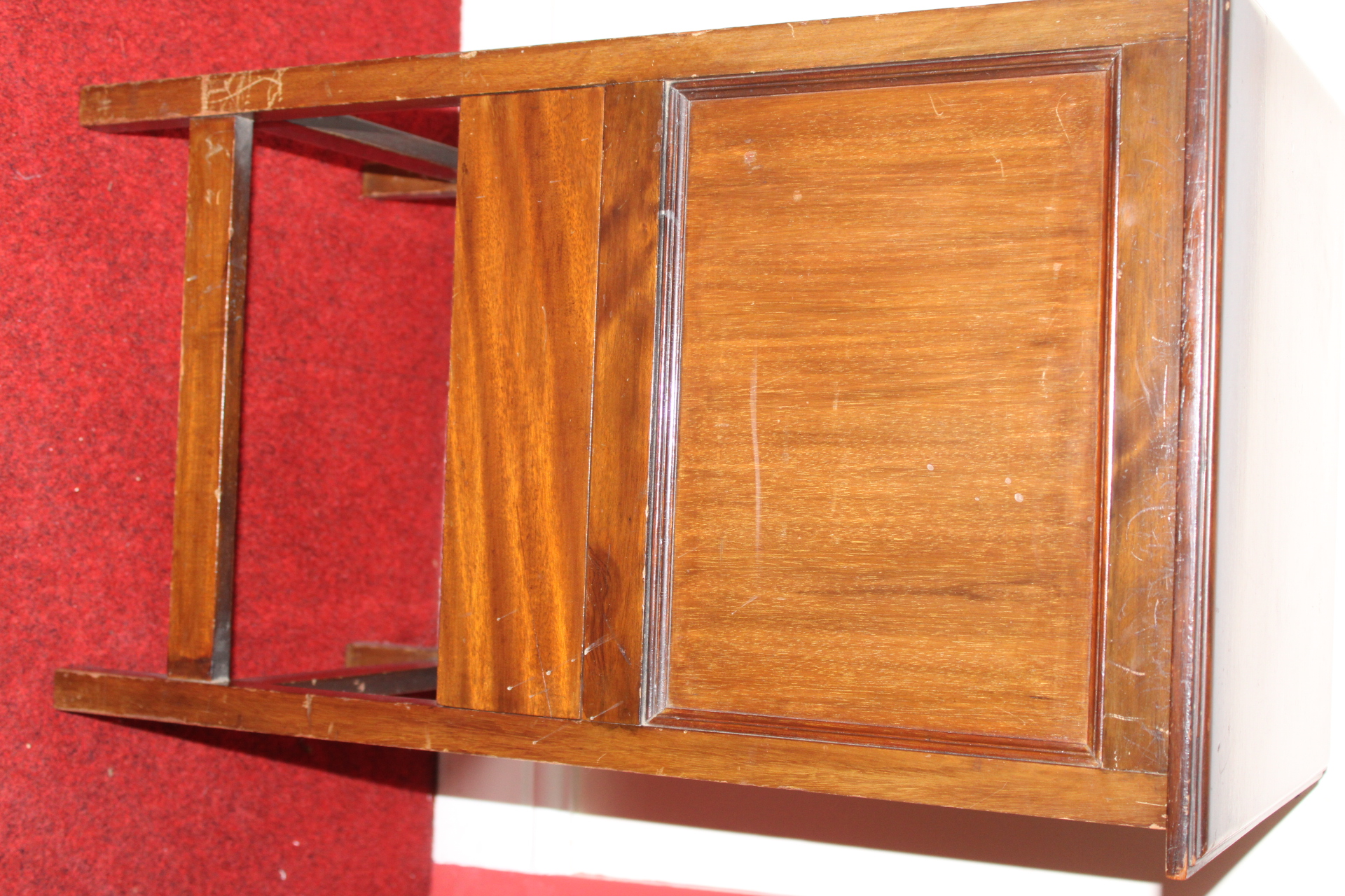 Mid-Century Mahogany Finish Wood Sewing Cabinet with Contents