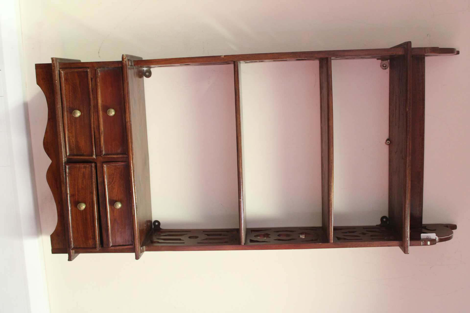 Mid-20th Century Wall-Mounted Hardwood Pipe Rack and Accessory Cabinet