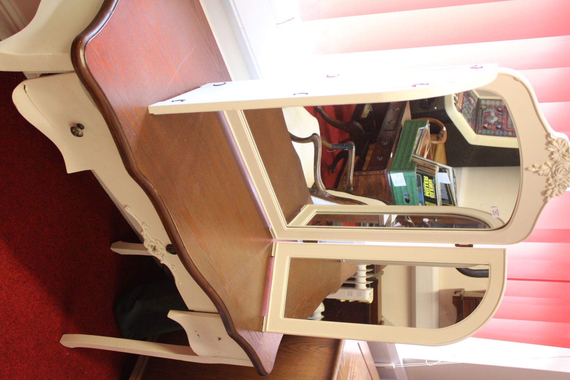 French Provincial Style Two-Tone Dressing Table with Tri-Fold Mirror