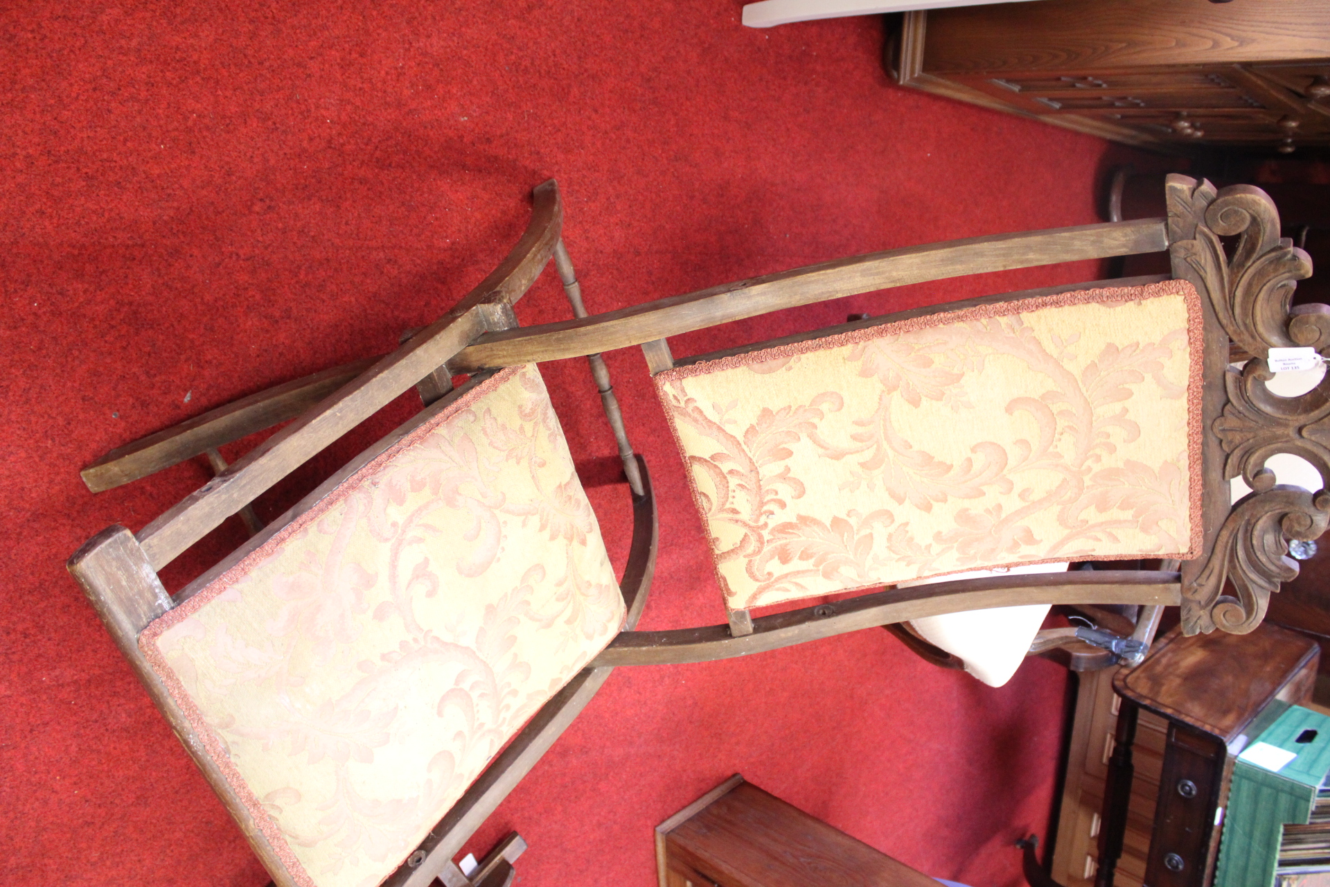 Victorian Walnut Folding Rocking Chair with Carved Crest