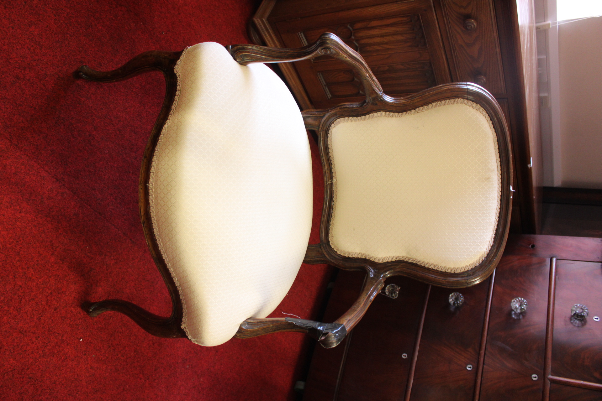 Victorian Louis XV Style Carved Mahogany Open Armchair
