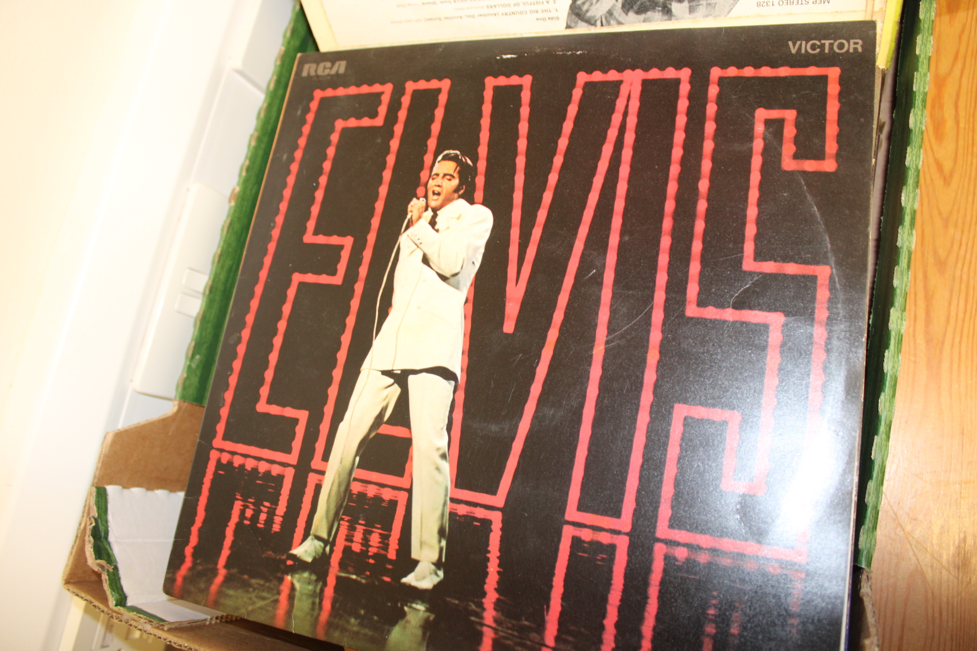 A Collection of Vintage Vinyl LP Records Including Elvis NBC TV Special Soundtrack