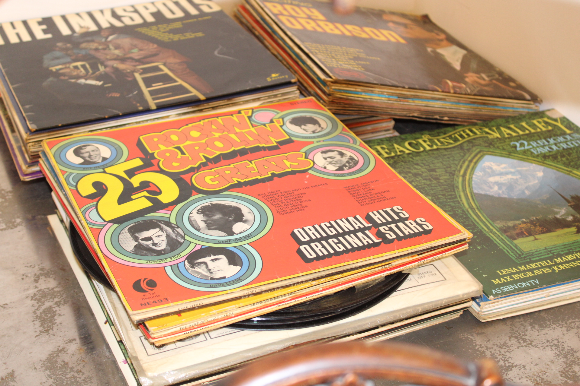 A Collection of Vintage Vinyl LP Records Including K-tel and Ronco Compilations