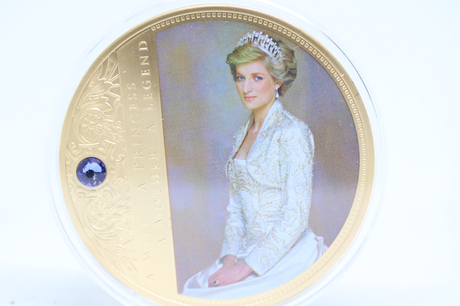 Portraits Of a Princess Large Gold Plated Collectable Coin with Blue Swarovski Chrystal with COA.