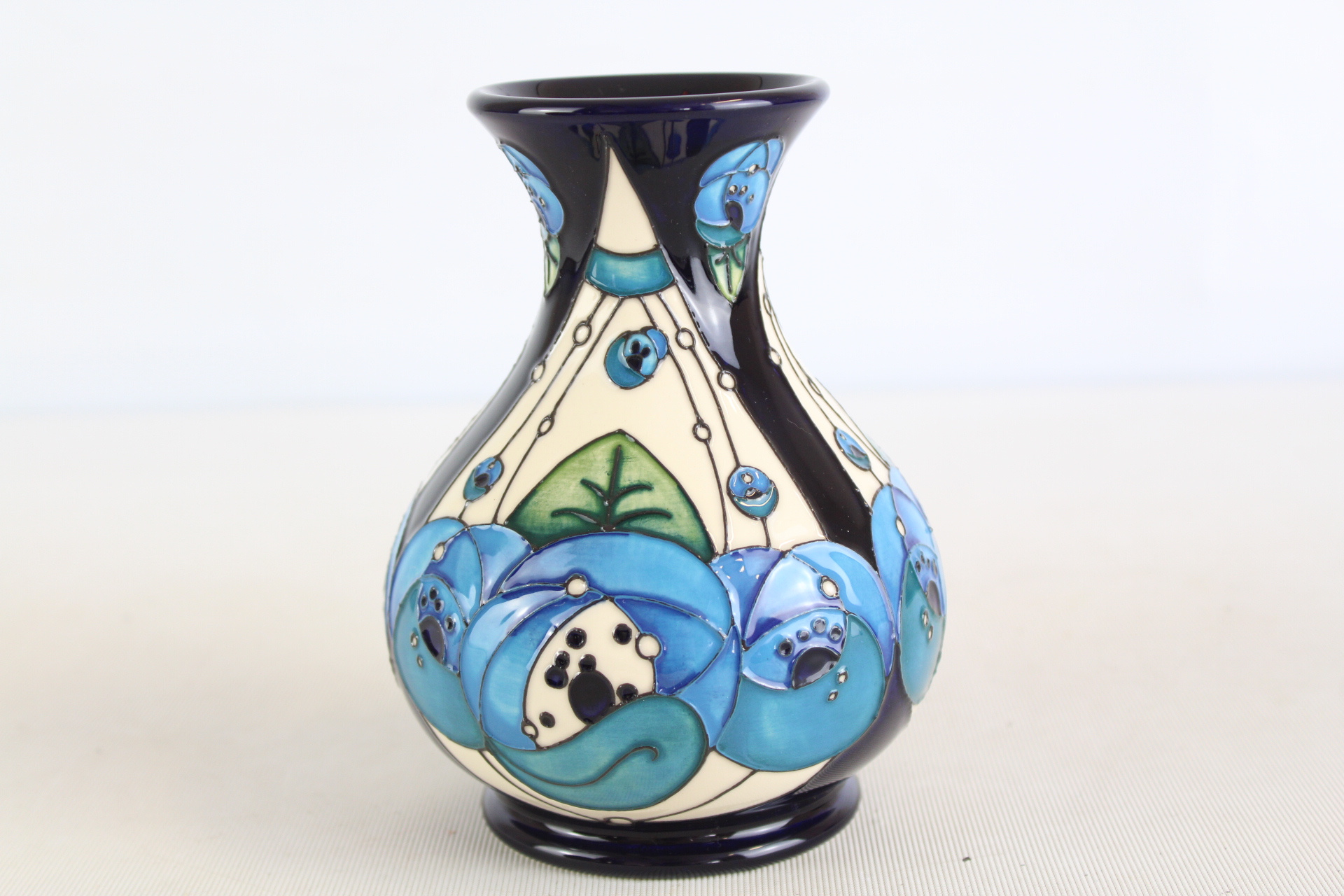 Moorcroft Pottery 2017 Tube Lined Blue Floral Earthenware Vase