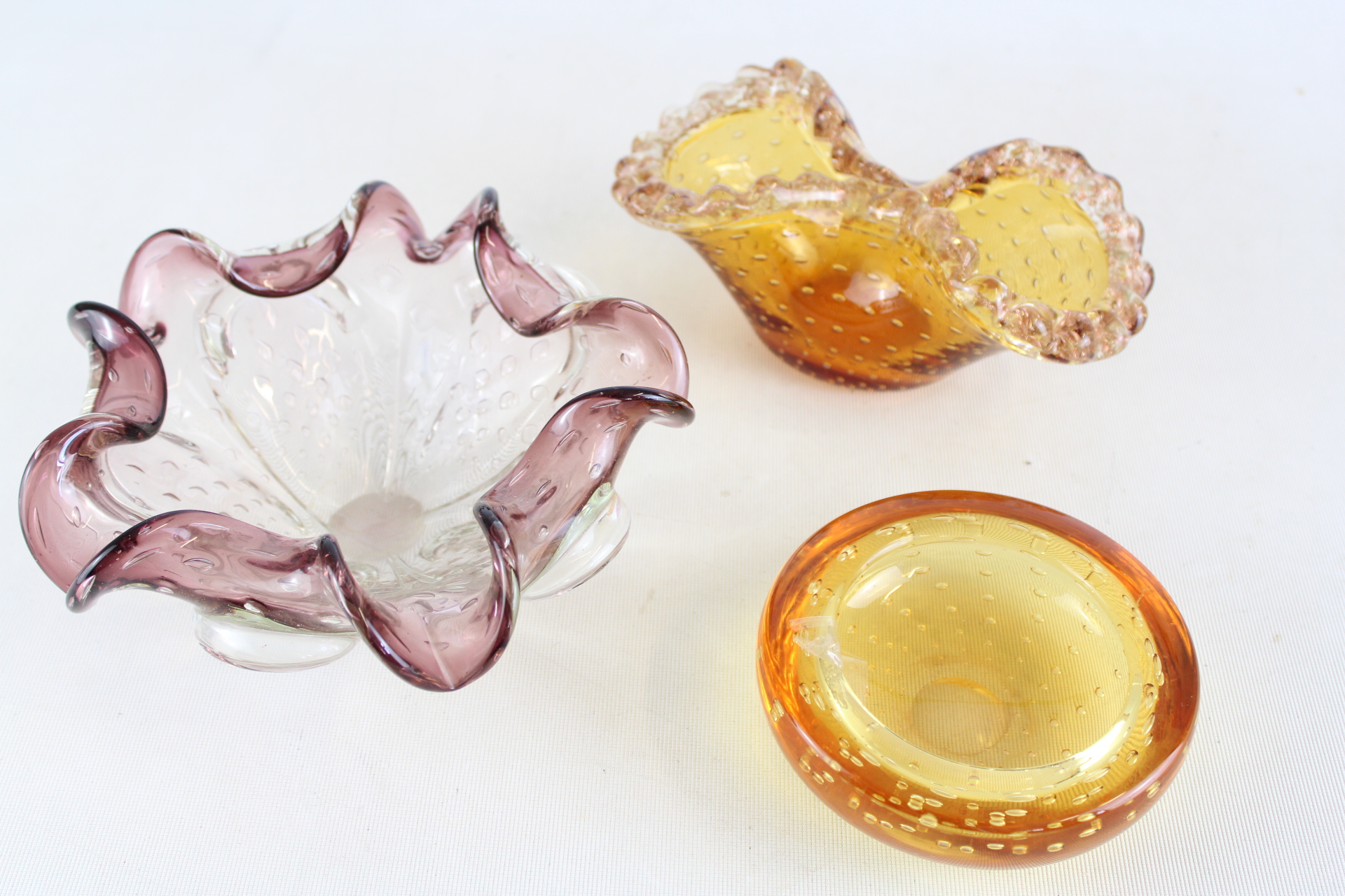A Trio of Murano Bullicante Art Glass Bowls and Ashtray