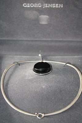 Georg Jensen Sterling Silver and Black Onyx Collar Necklace and Pendant. A Georg Jensen sterling 