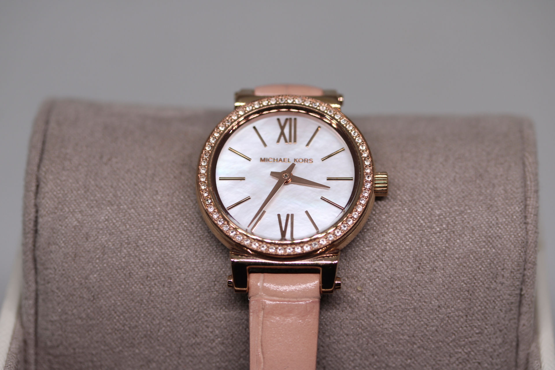 Ladies Michael Kors Quartz Watch with MOP Dial and Gemmed Bezel in Box with Papers.