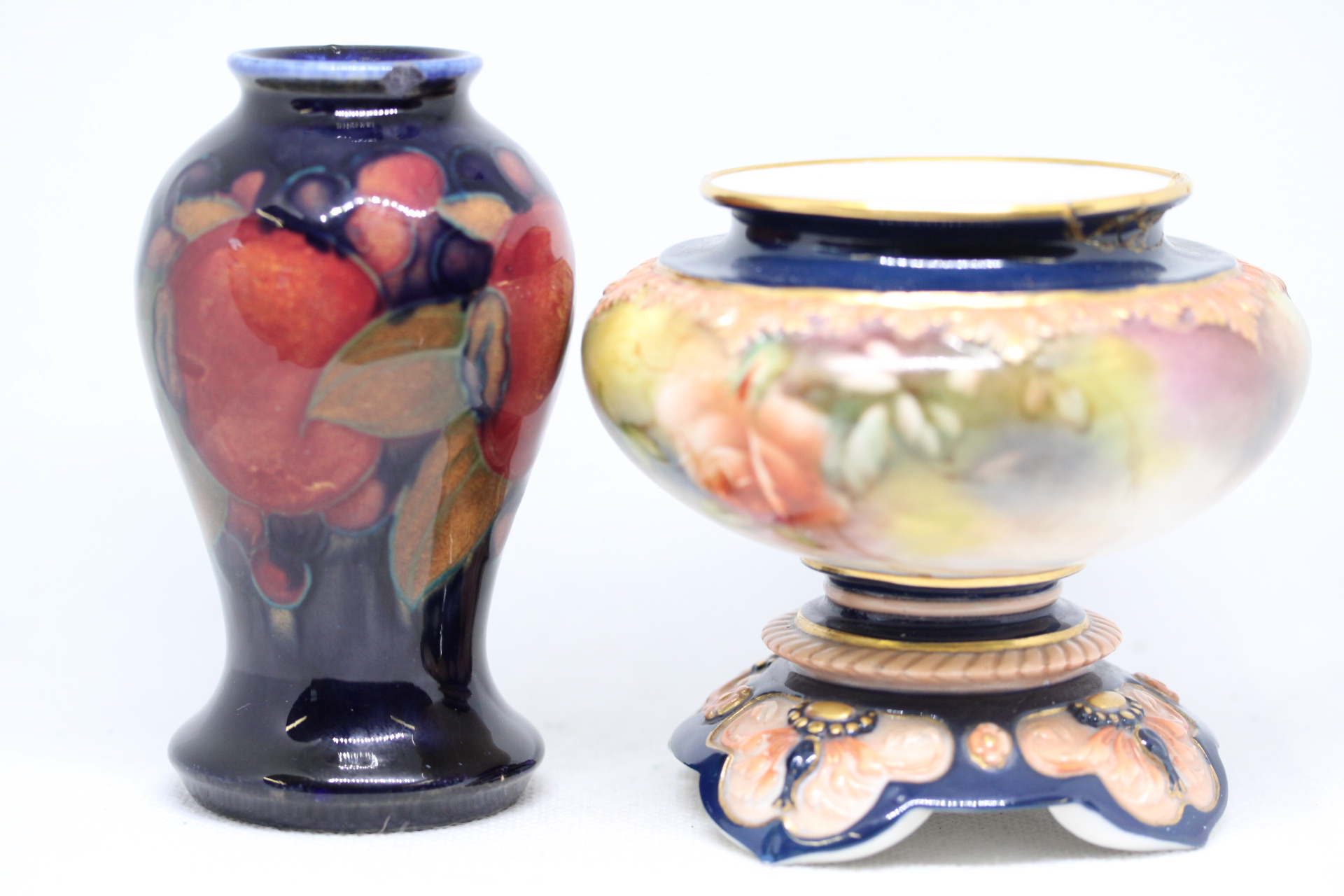 Moorcroft vase & Hadleys Worcester vase both A.F