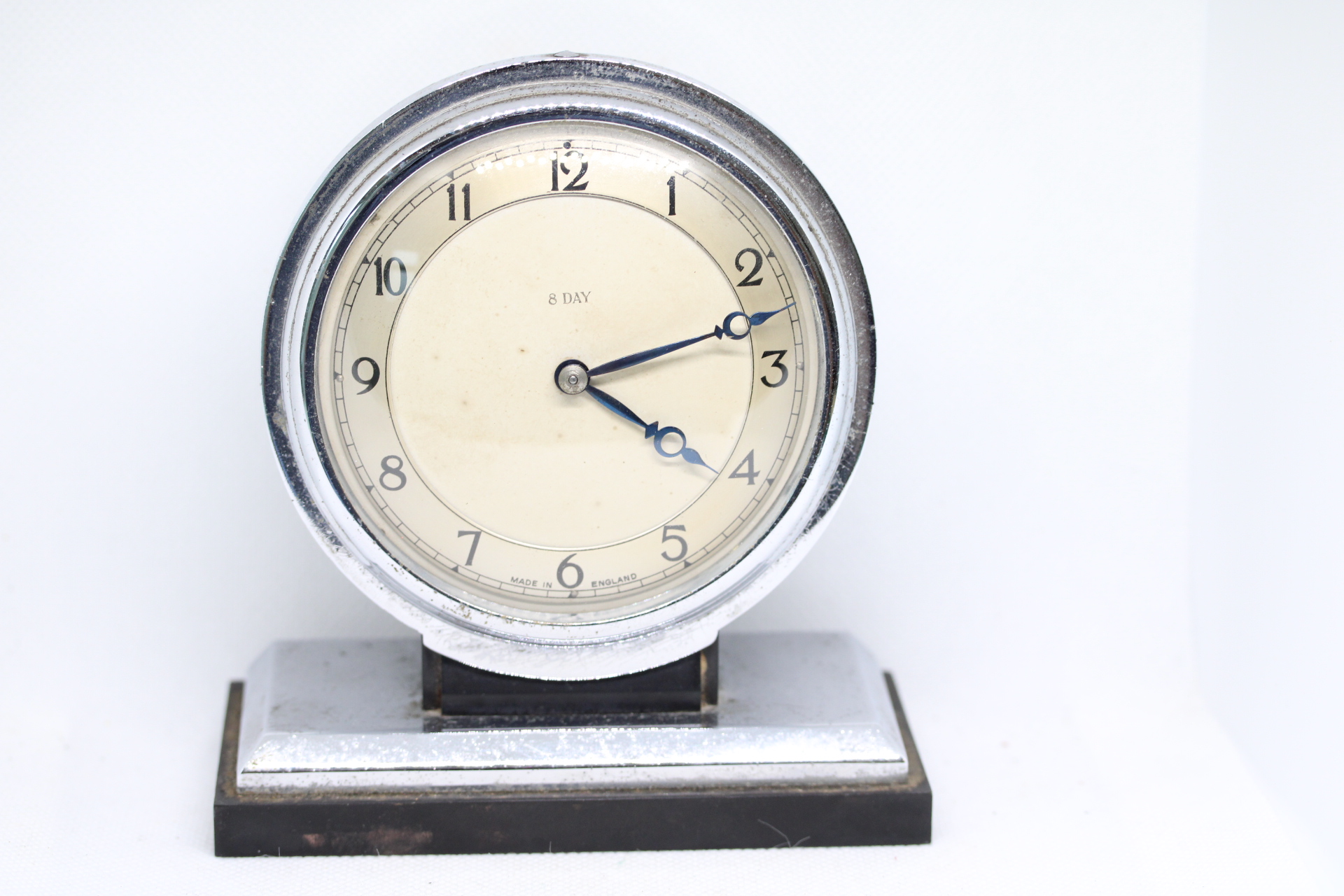 Art deco chrome 8 day clock made in england