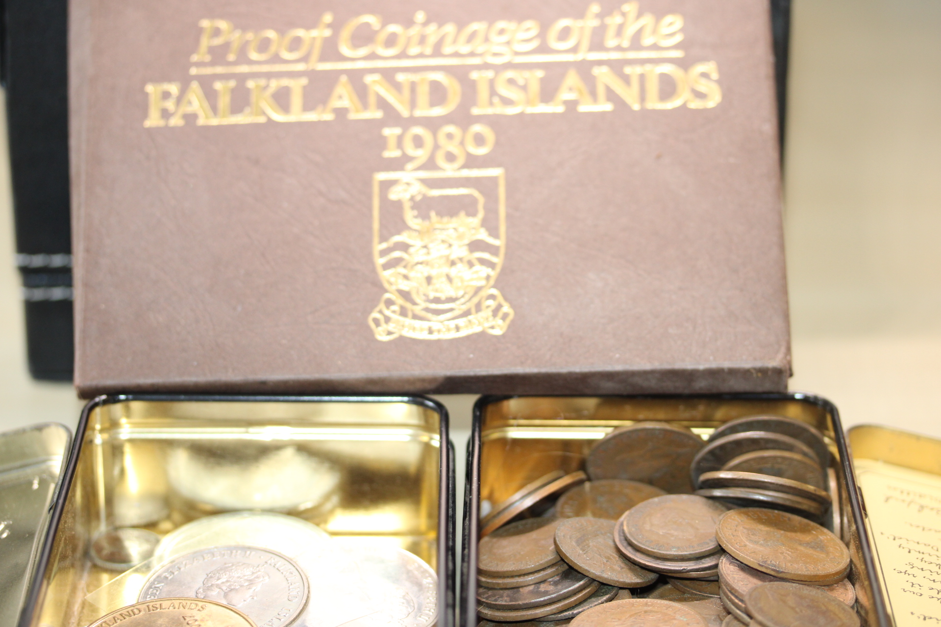 Collection of early & modern British coins to include a Falkland island 1980 proof coin set