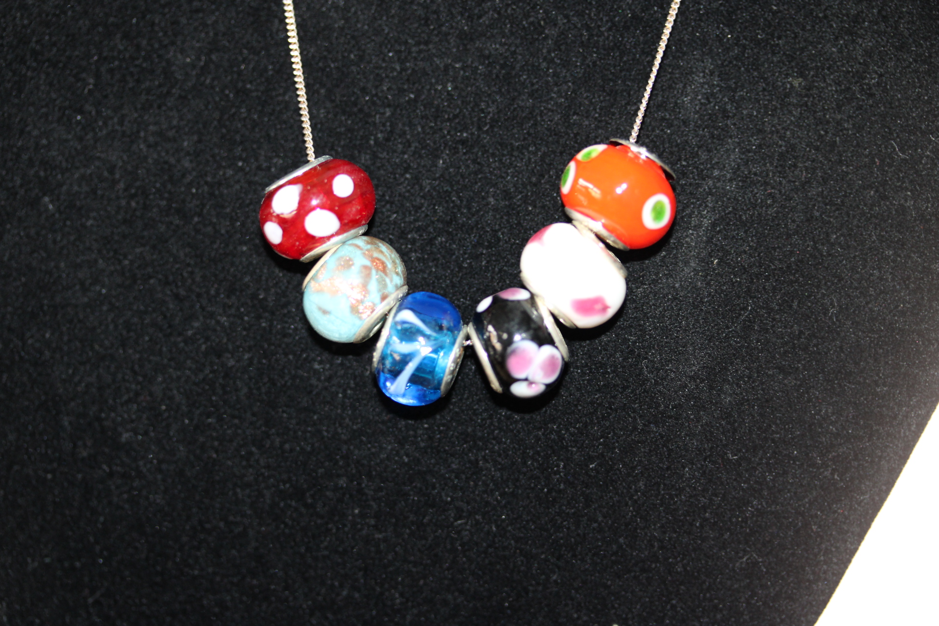 Silver necklace with murano glass beads