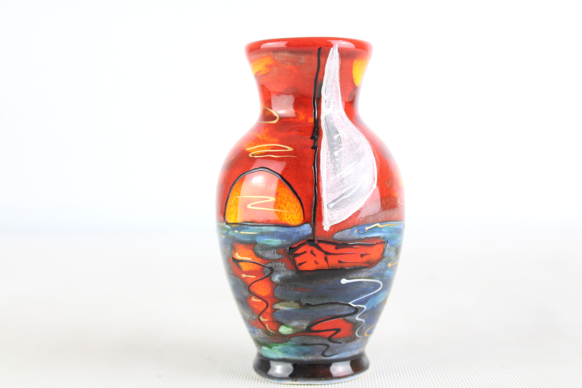 Anita Harris sailing boat vase signed in gold