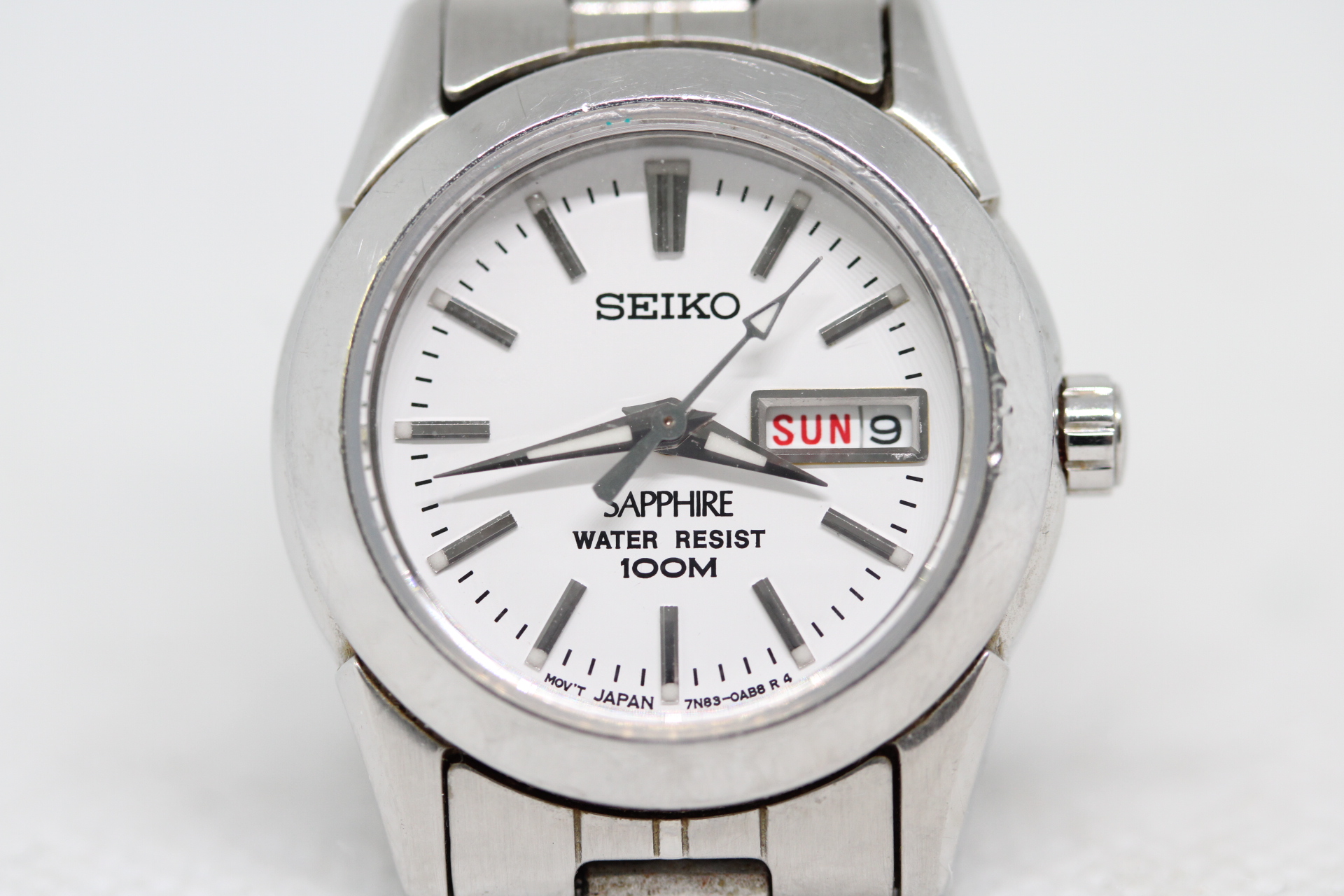 Ladies Seiko Sapphire 7M83-0AA0 Quartz Watch with Day & Date with extra links.