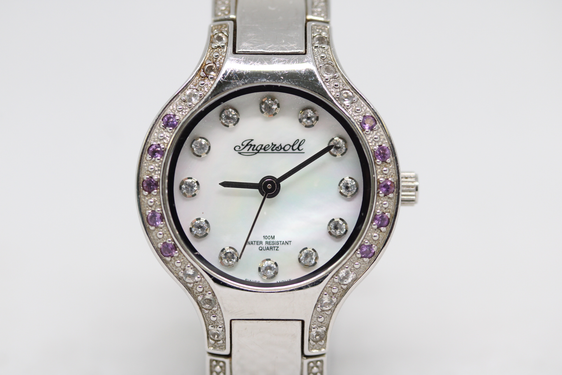 Ladies Ingersoll Gems Swiss Quartz Watch with Gemmed Dial and Bezel.