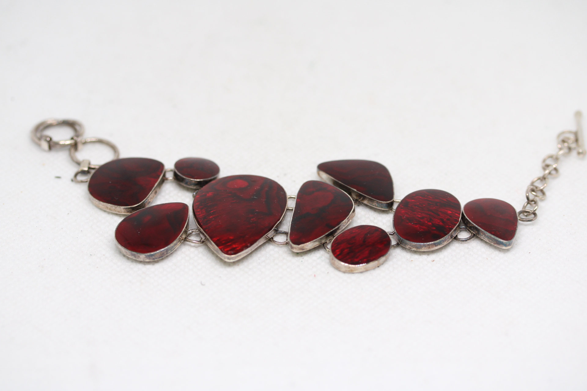 Stunning 925 Sterling Silver Ladies Red Stone Bracelet.