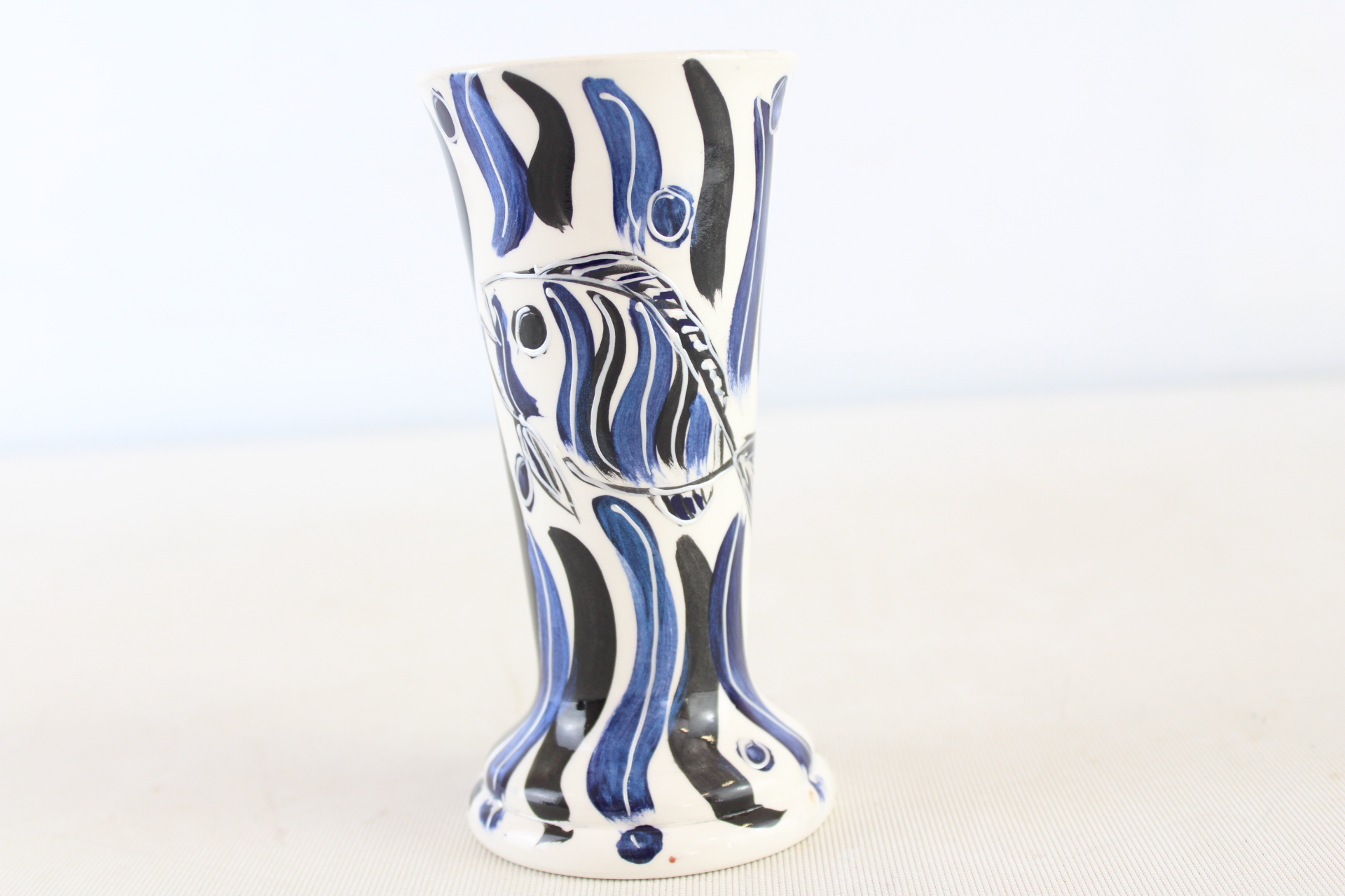 Anita Harris black & blue fish vase signed in gold