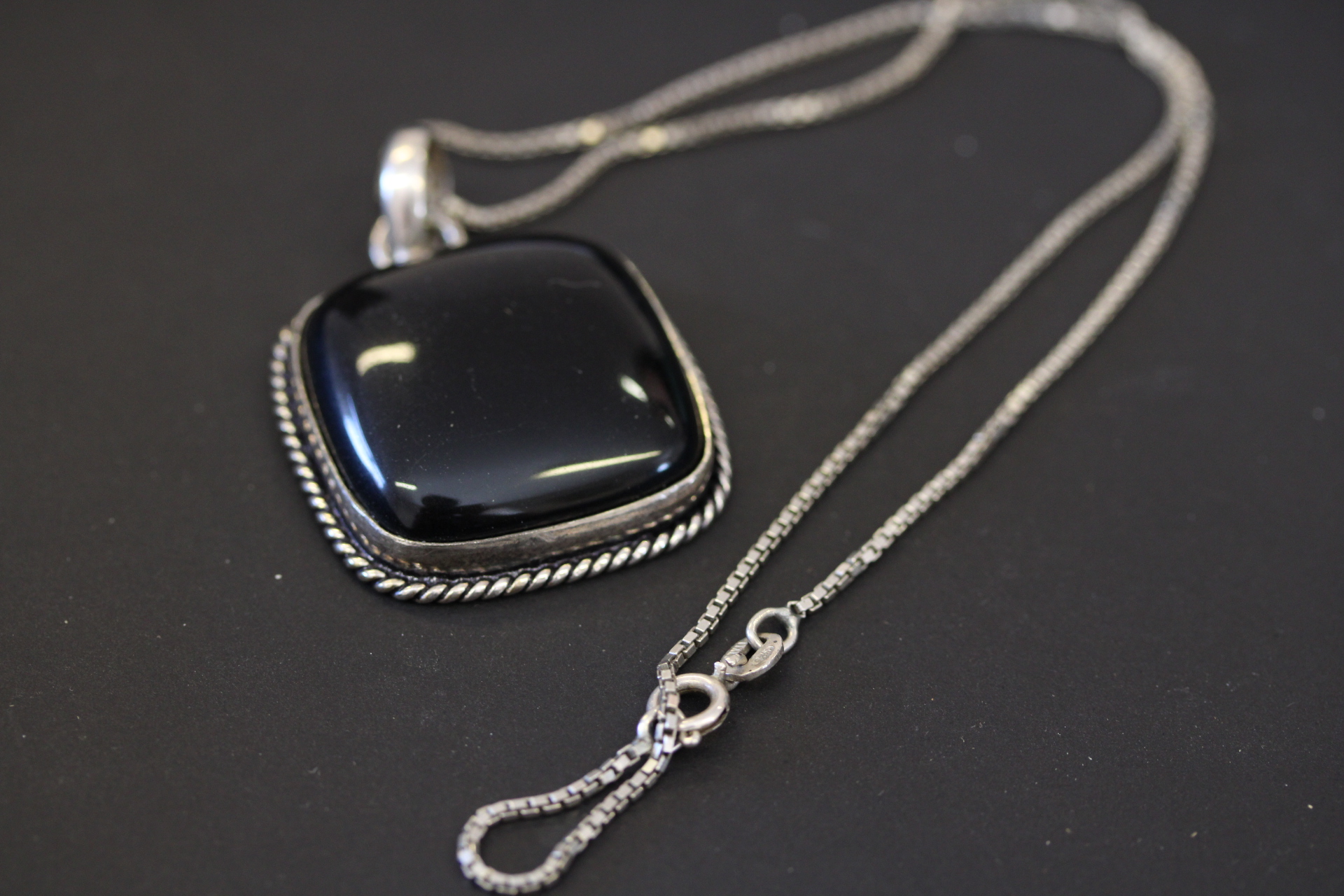 Silver black stone necklace