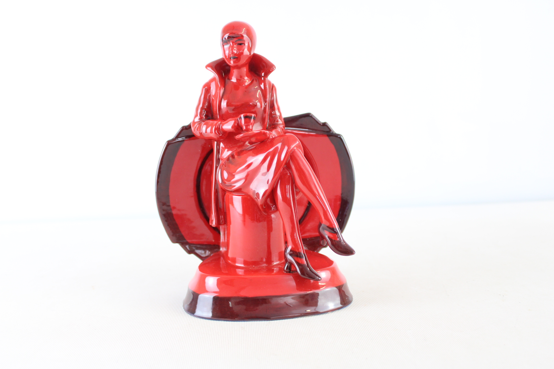 Peggy Davies Ceramics Ruby Fusion Flambe Art Deco Seated Woman Figurine by Andy Moss
