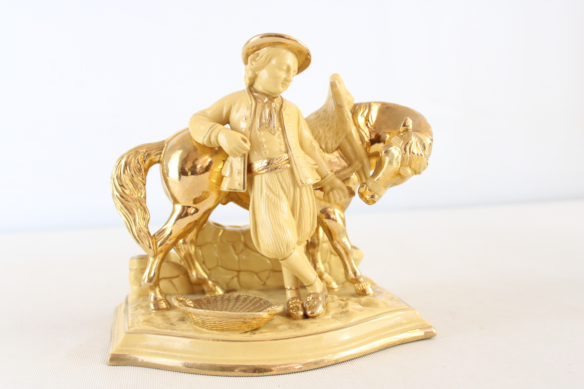 Eichwald Gilt and Cream Ceramic Horse and Groom Figural Group Model 2624 A/F