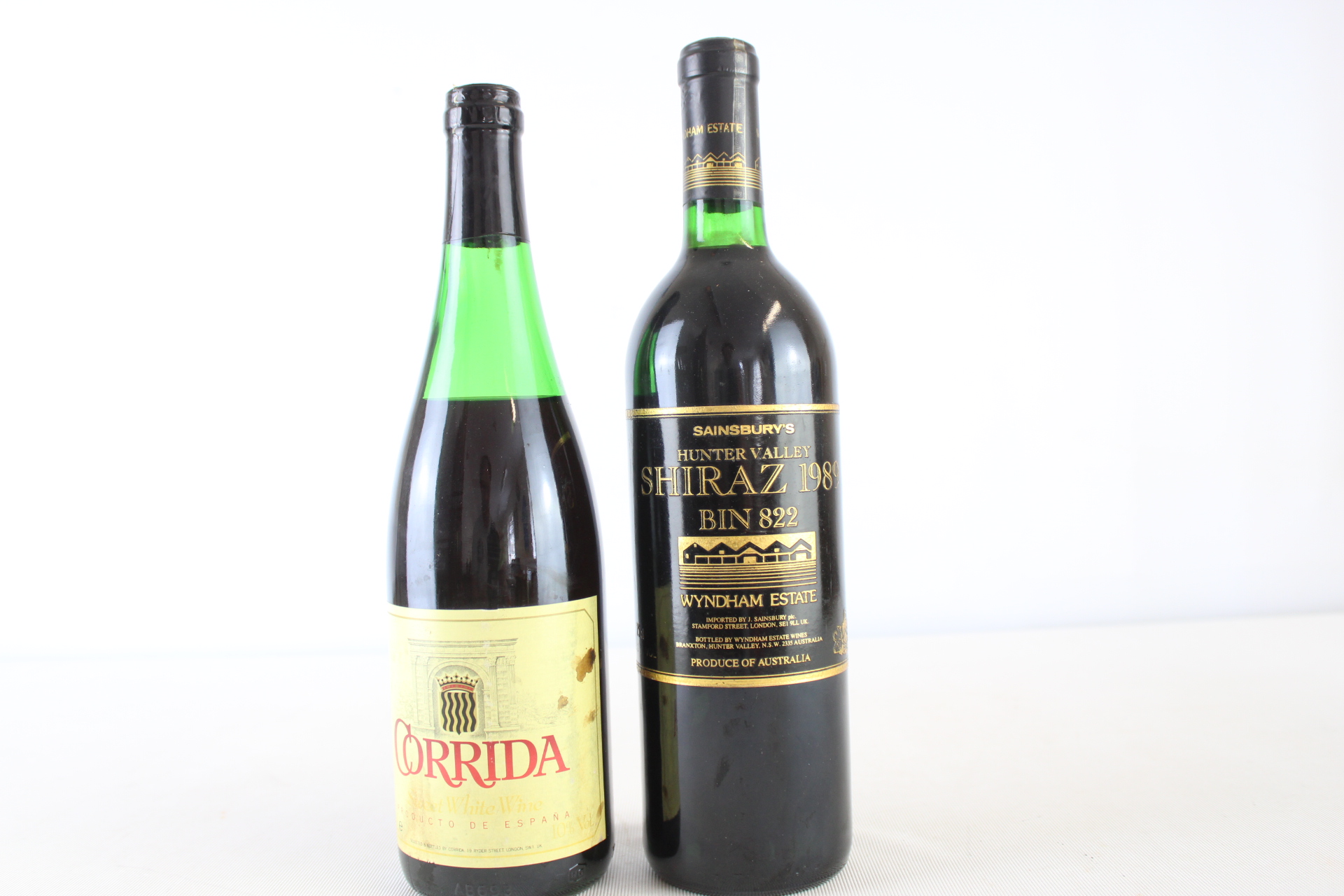 Two Bottles of Wine comprising 1989 Wyndham Estate Hunter Valley Shiraz and Corrida Sweet White Wine