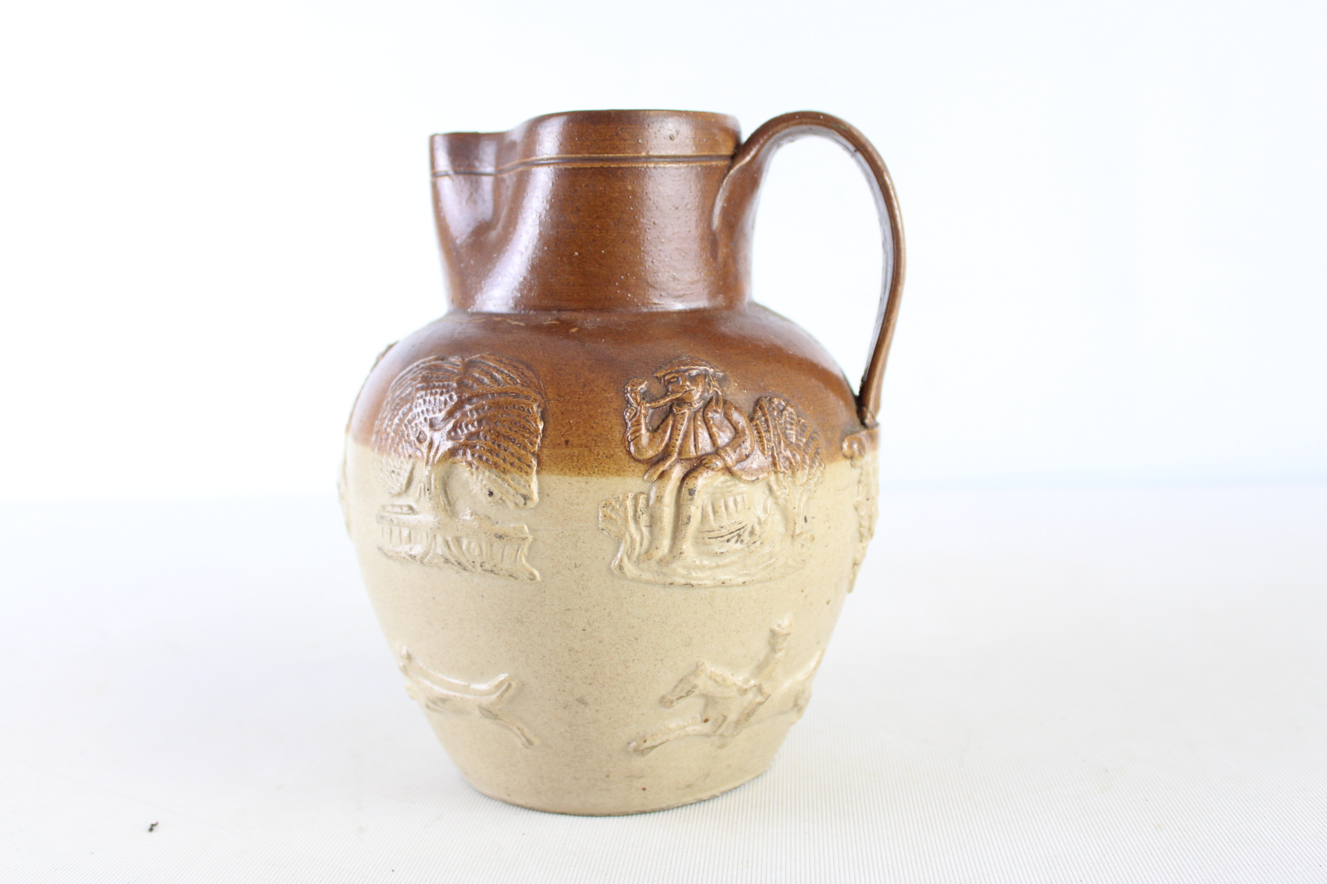 Early 19th Century Lambeth Salt-Glazed Stoneware Hunting Jug