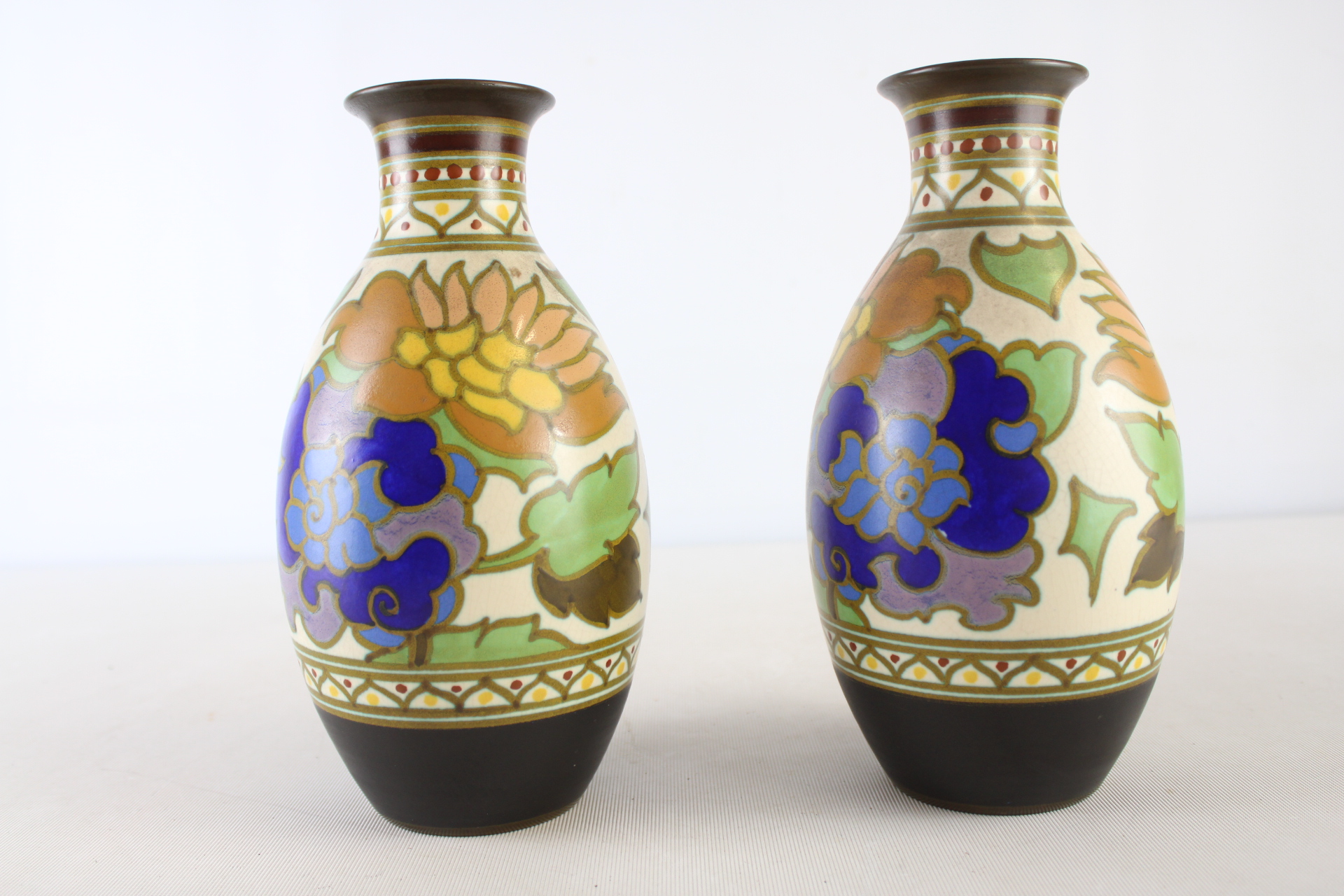 A Pair of Zenith Gouda Pottery Nerp Pattern Vases
