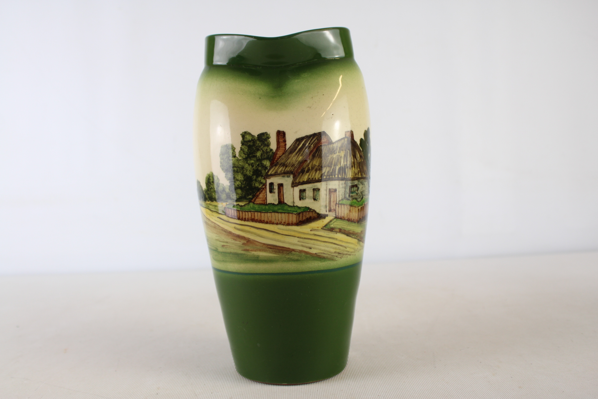Watcombe Pottery Hand-Painted Earthenware Cottage Scene Vase