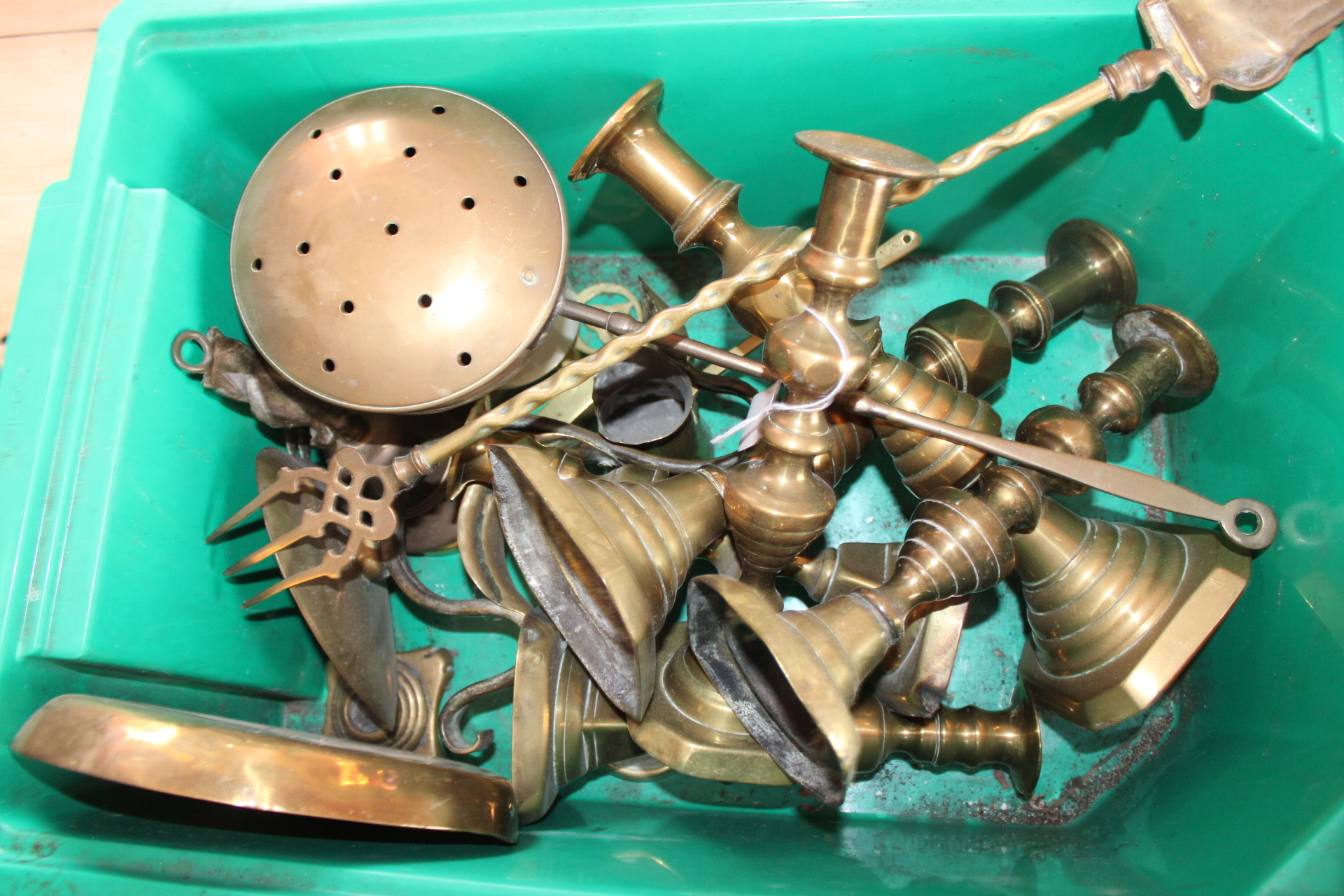A Collection of Vintage Brass Hearth Tools and Tableware