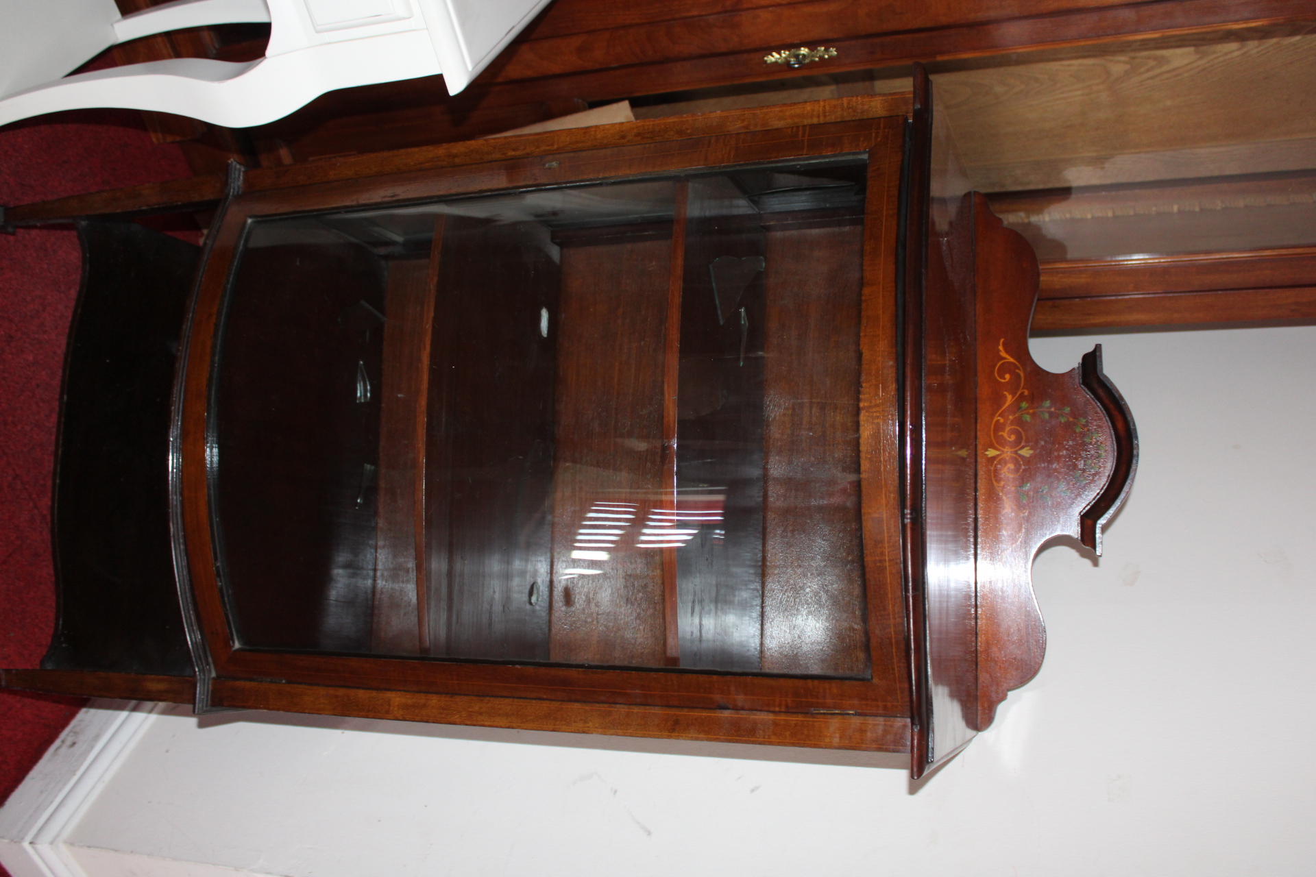 Mahogany Sheraton Revival Style Bow-Front Display Cabinet - Side glass A.F