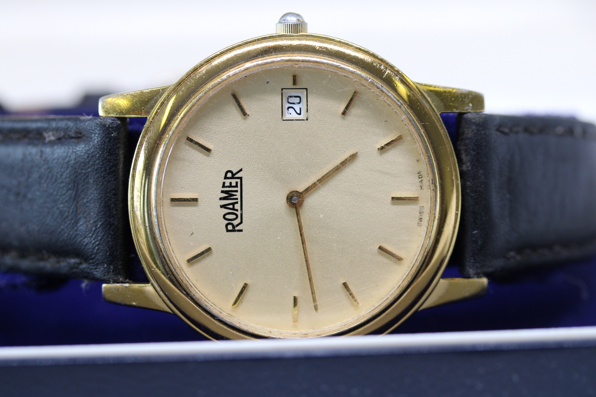 Gents Gold Plated Roamer Swiss Made Dress Watch with Date, comes in Box.