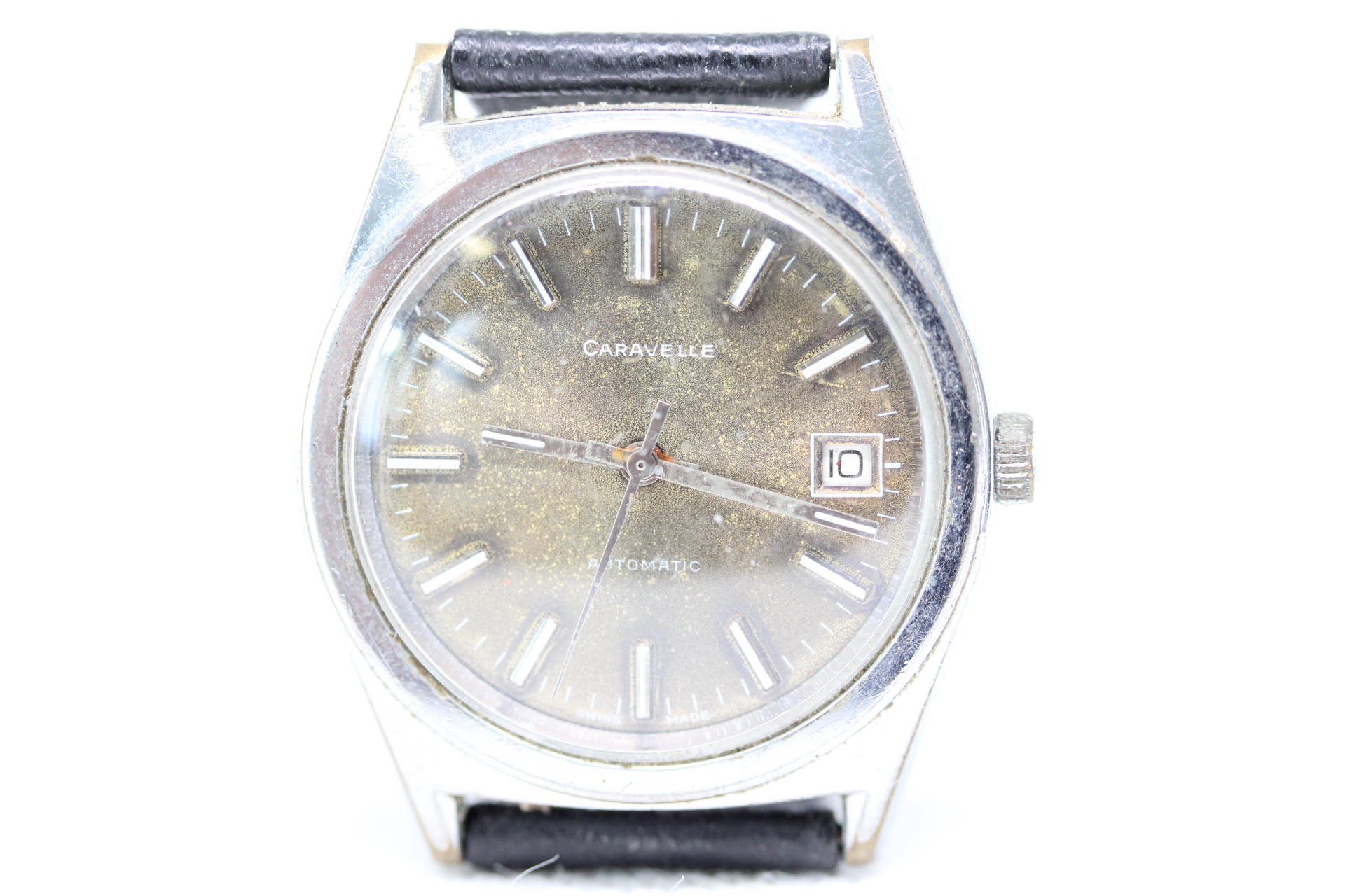Gents Vintage Caravelle Automatic Swiss Made Watch with Date and Gold Petina Dial.