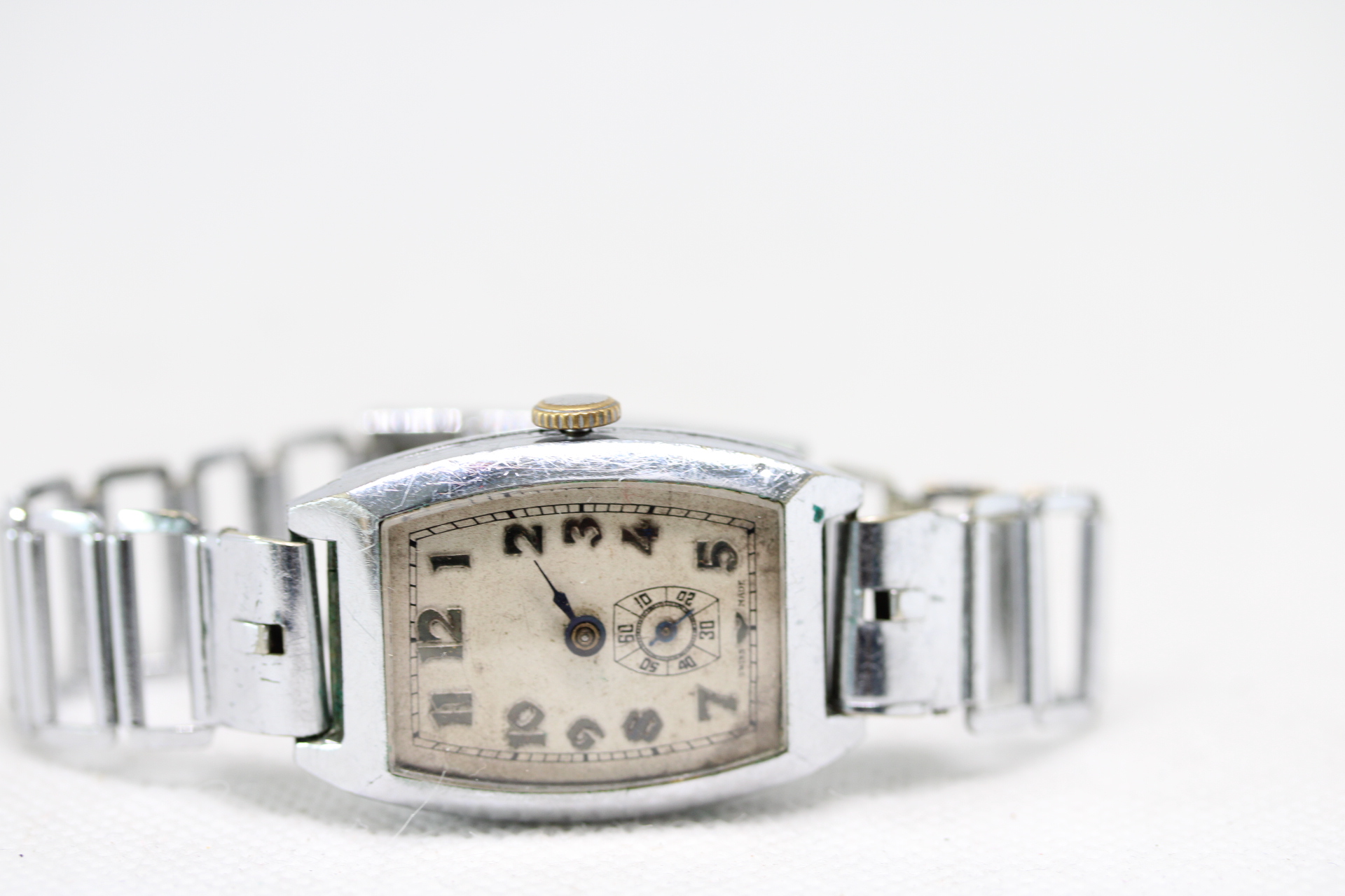 Vintage Chrome Plated Swiss Made Mechanical Watch with Sterile Dial.