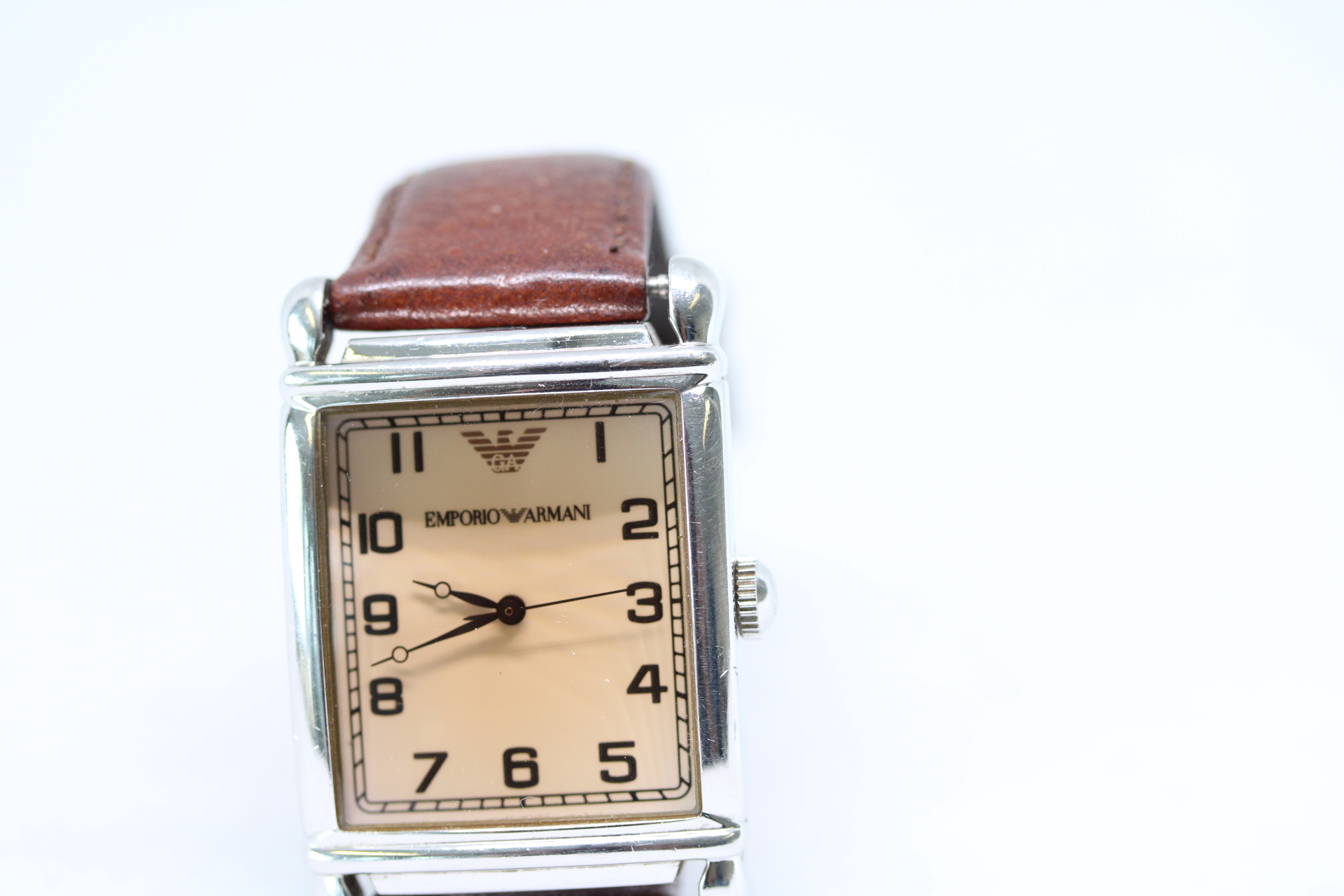 Gents Emporio Armani AR0203 Quartz Watch in Tank Shaped Case.