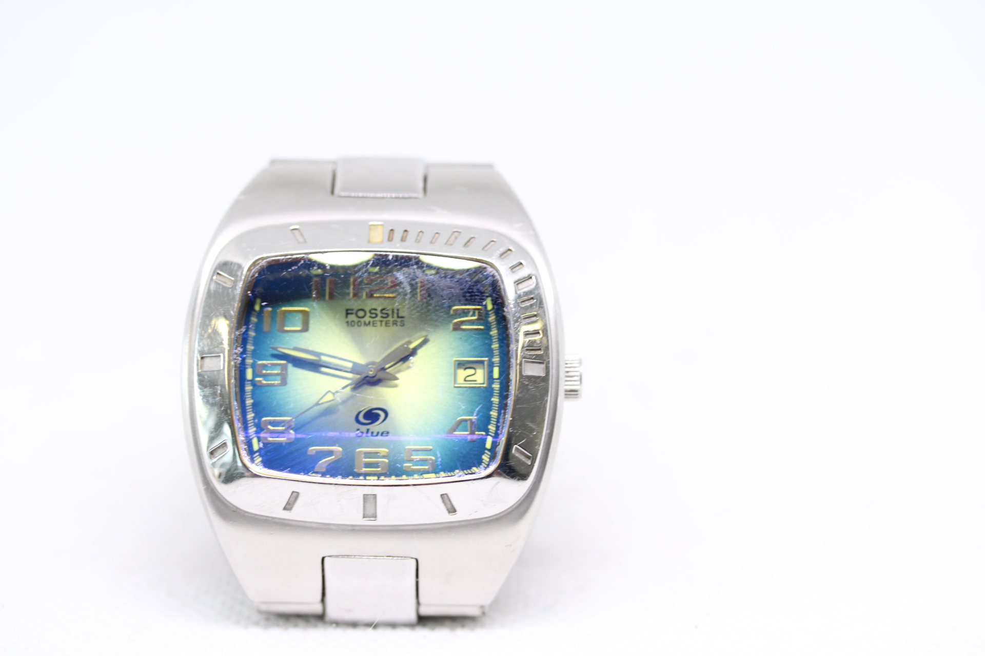 Retro Gents Fossil Blue Quartz Watch with Date and TV Shaped Dial.