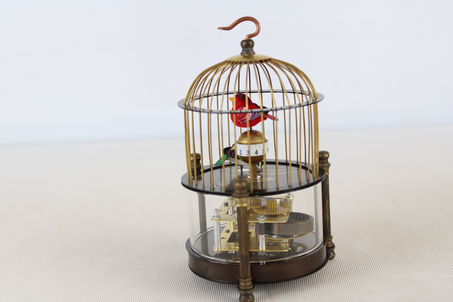 Brass & glass bird cage clock
