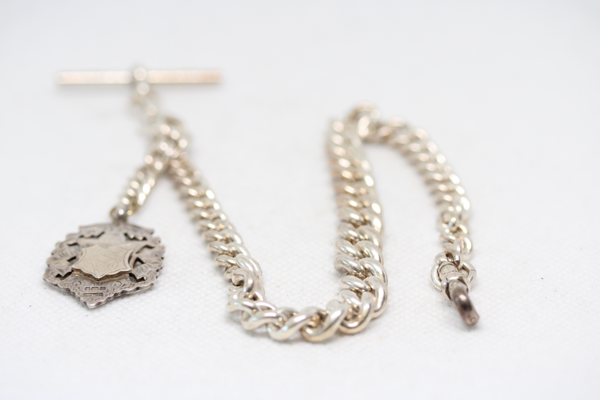 Silver albert chain t bar & fob Weight 65g