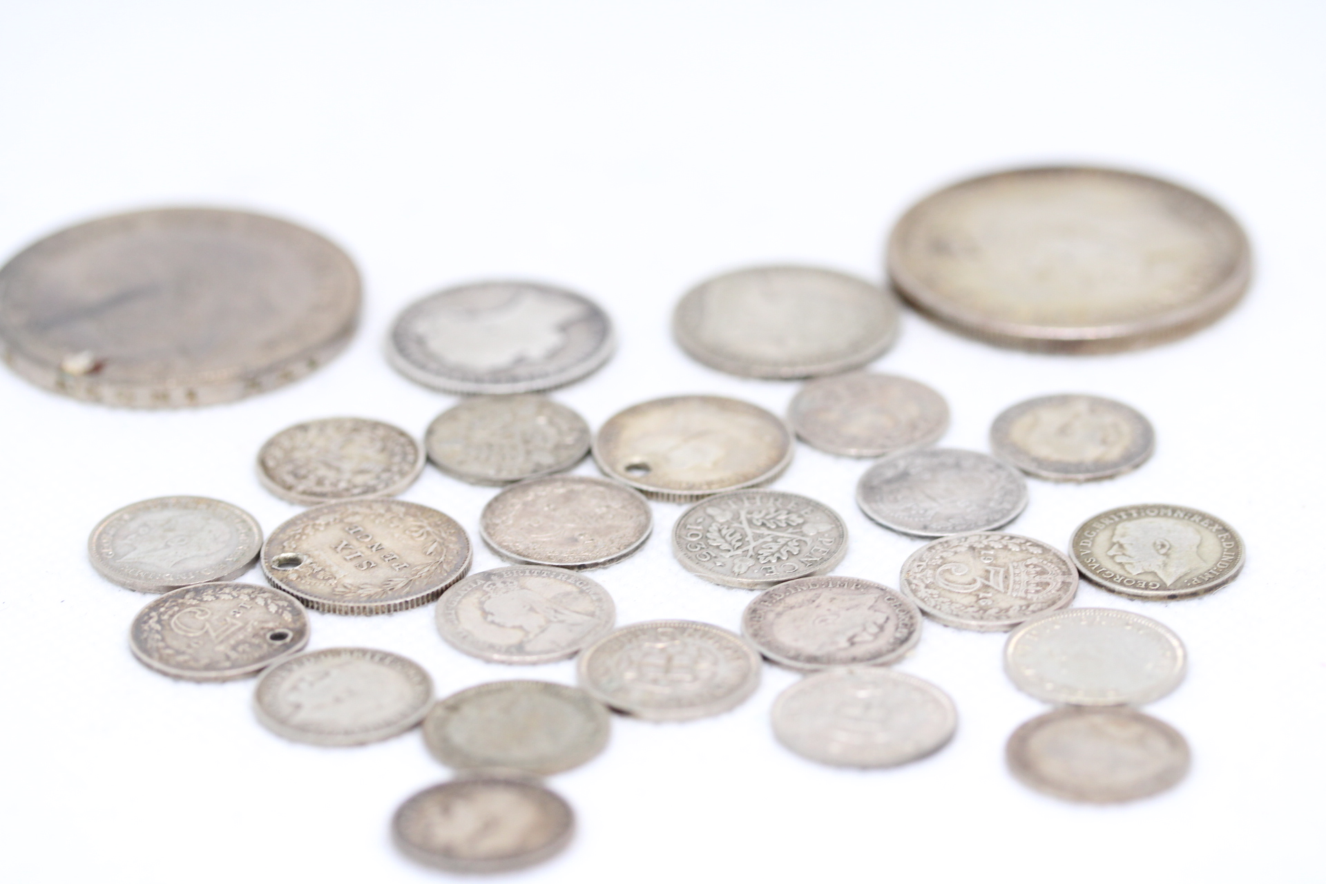 1835 crown, 1938 crown 1896 shilling, 1857 shilling & other silver coins